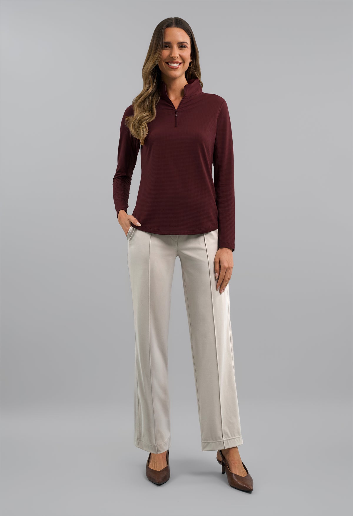 Solid Long Sleeve Mock Neck Top
