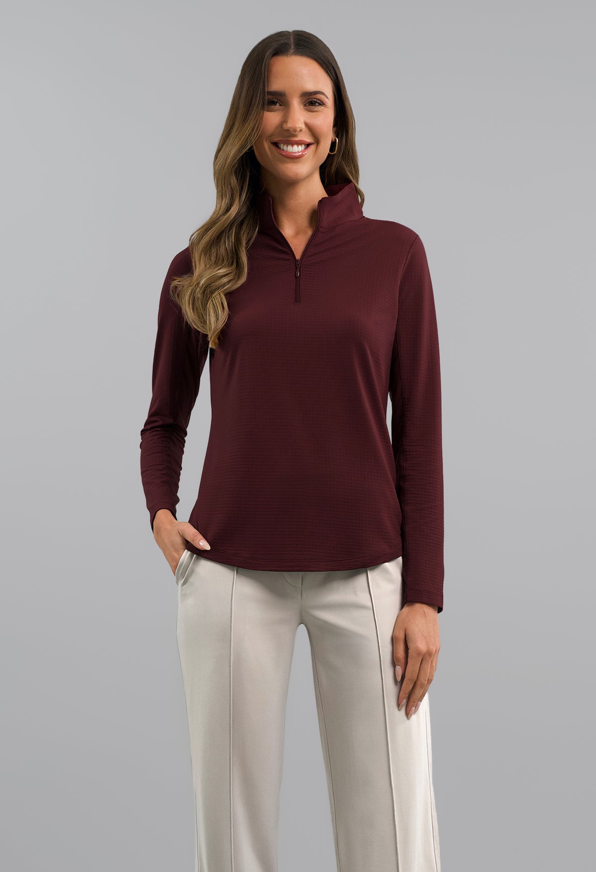Solid Long Sleeve Mock Neck Top