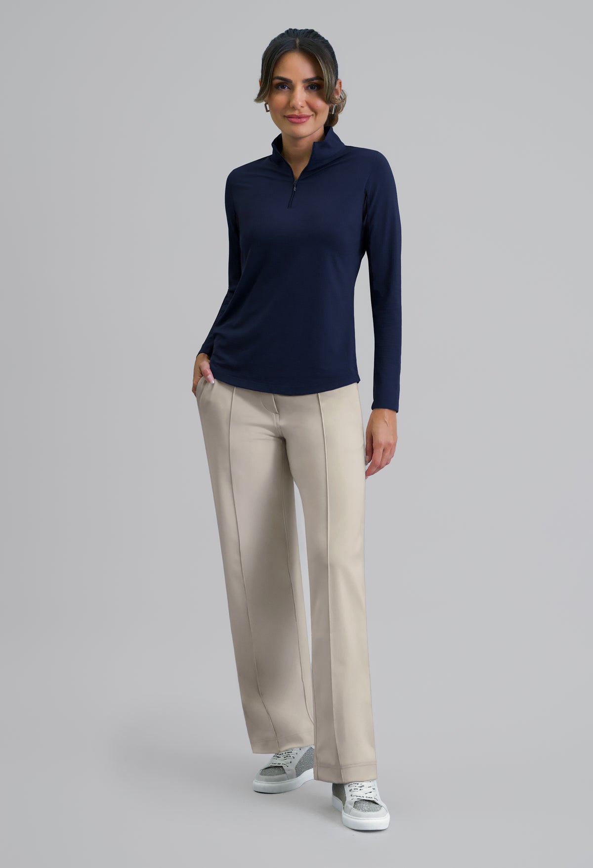 Solid Long Sleeve Mock Neck Top