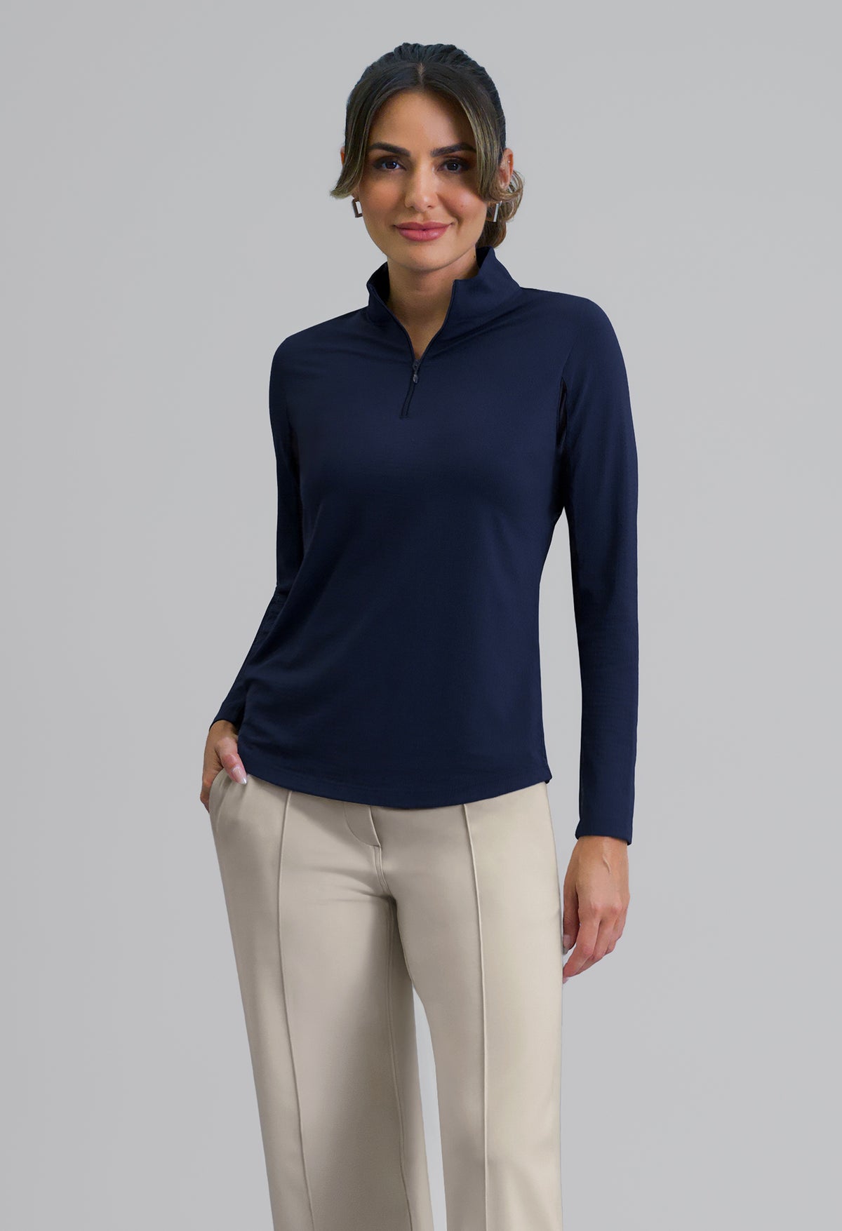 Solid Long Sleeve Mock Neck Top