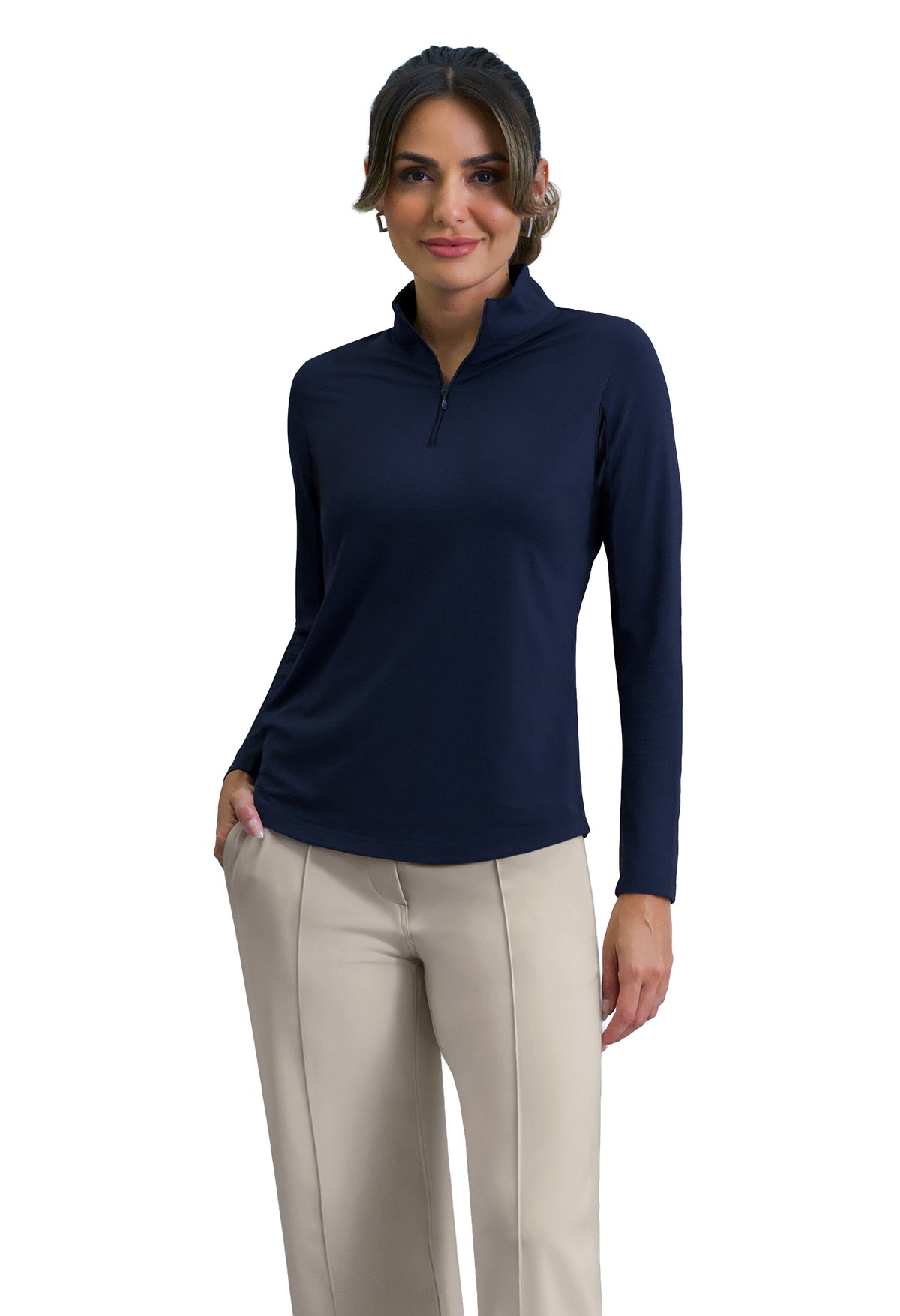 Solid Long Sleeve Mock Neck Top