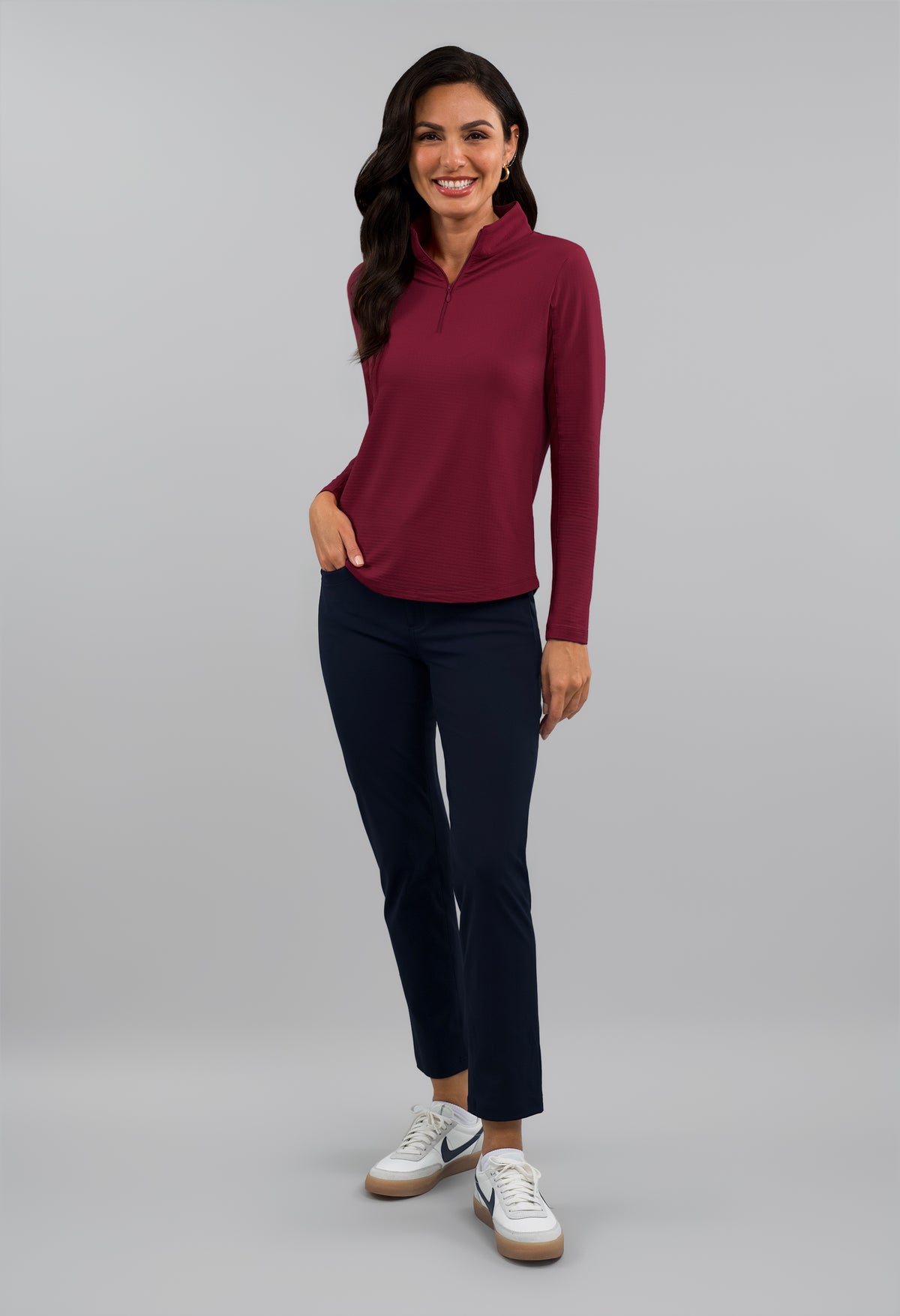 Solid Long Sleeve Mock Neck Top