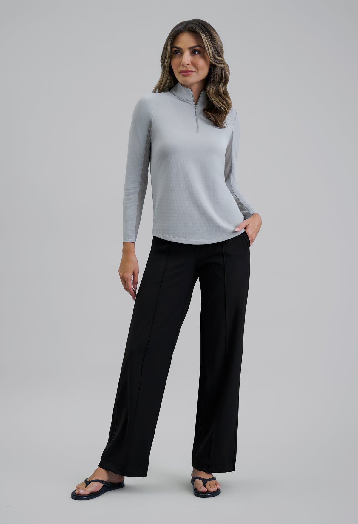 Solid Long Sleeve Mock Neck Top
