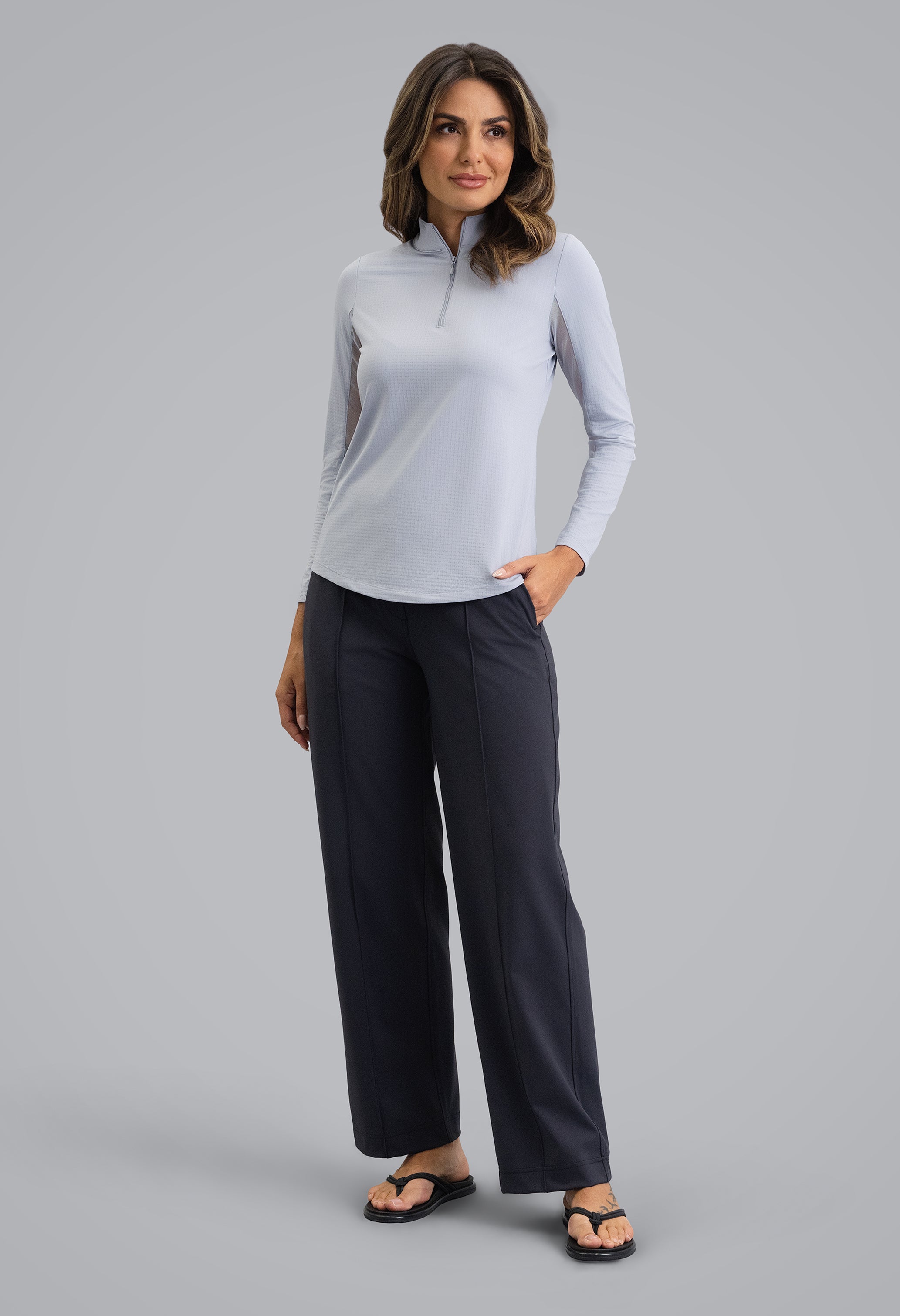 Solid Long Sleeve Mock Neck Top