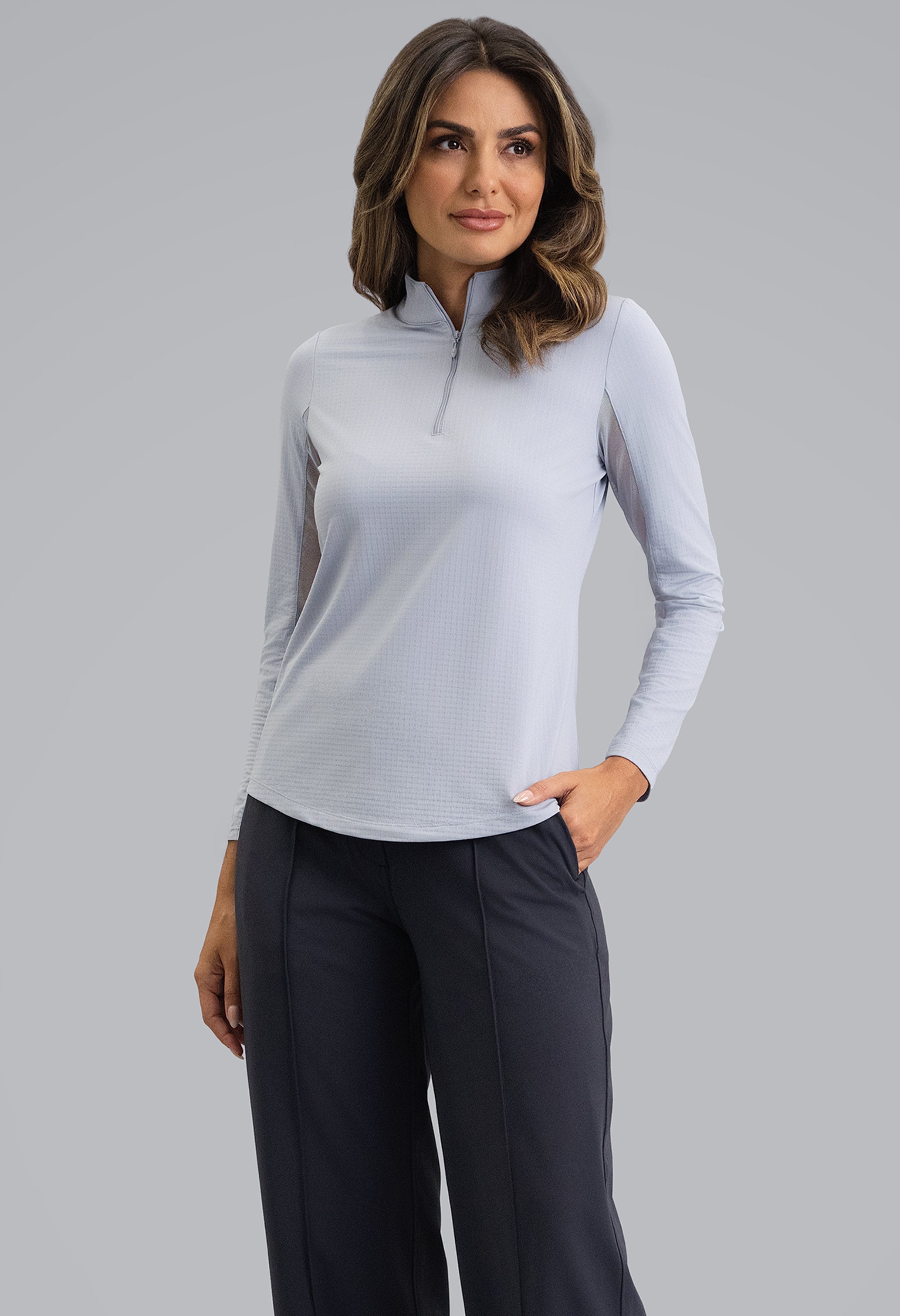 Solid Long Sleeve Mock Neck Top