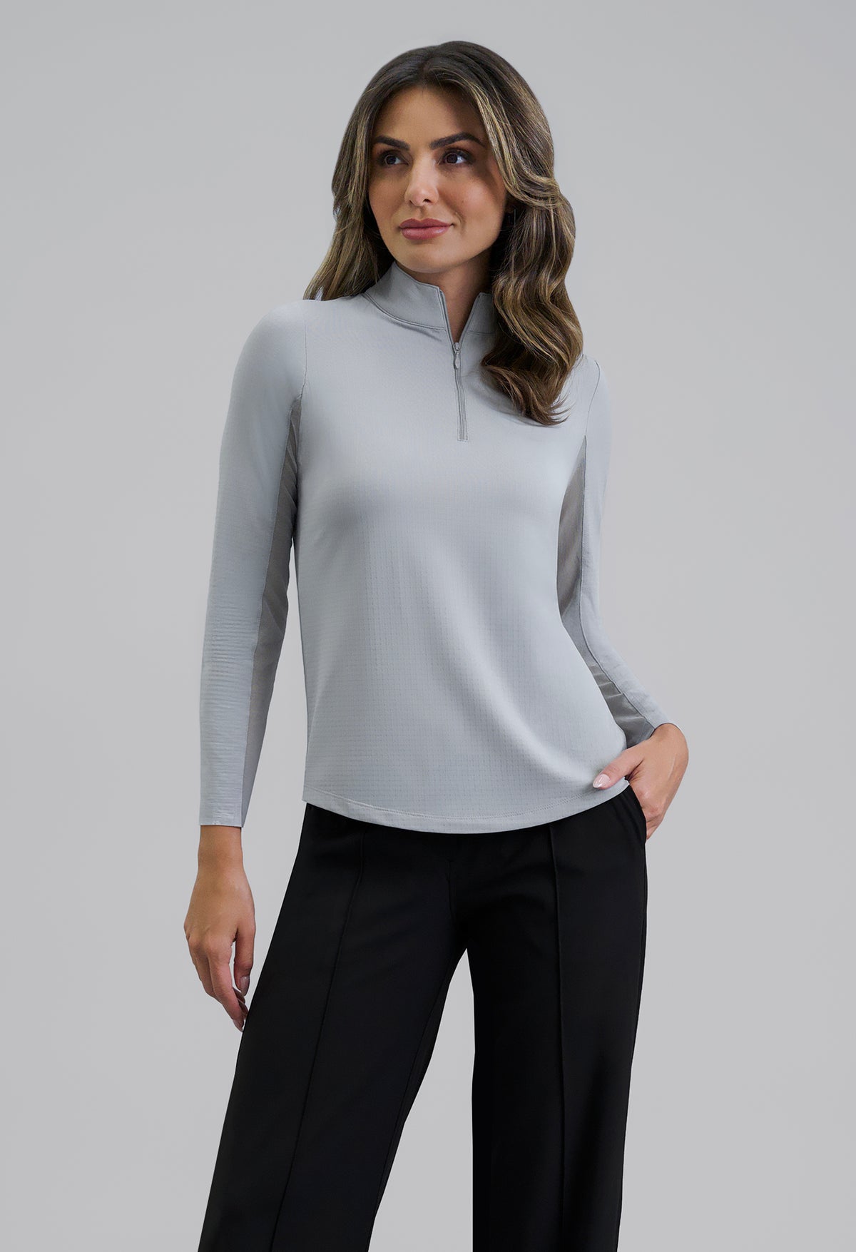 Solid Long Sleeve Mock Neck Top