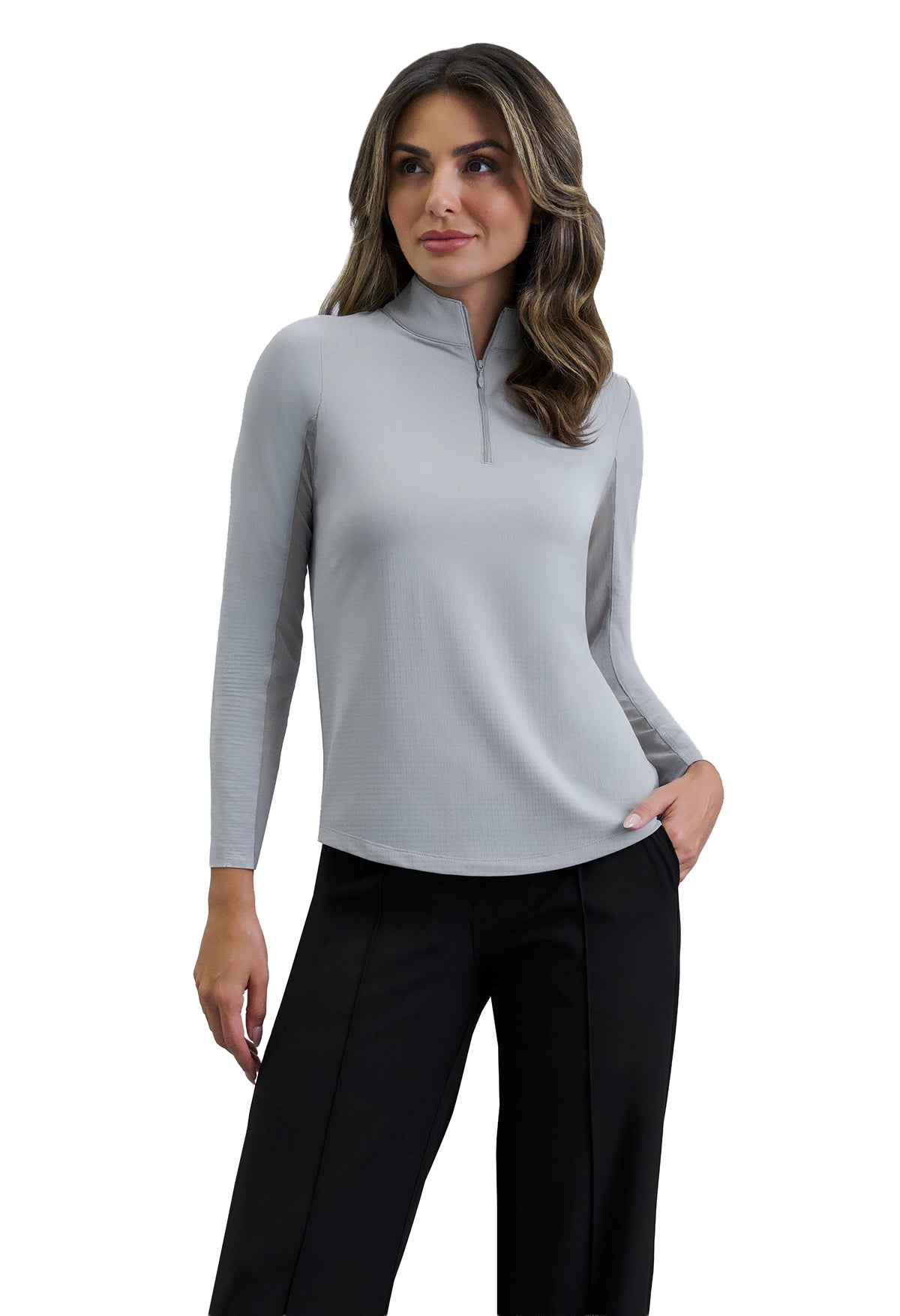 Solid Long Sleeve Mock Neck Top