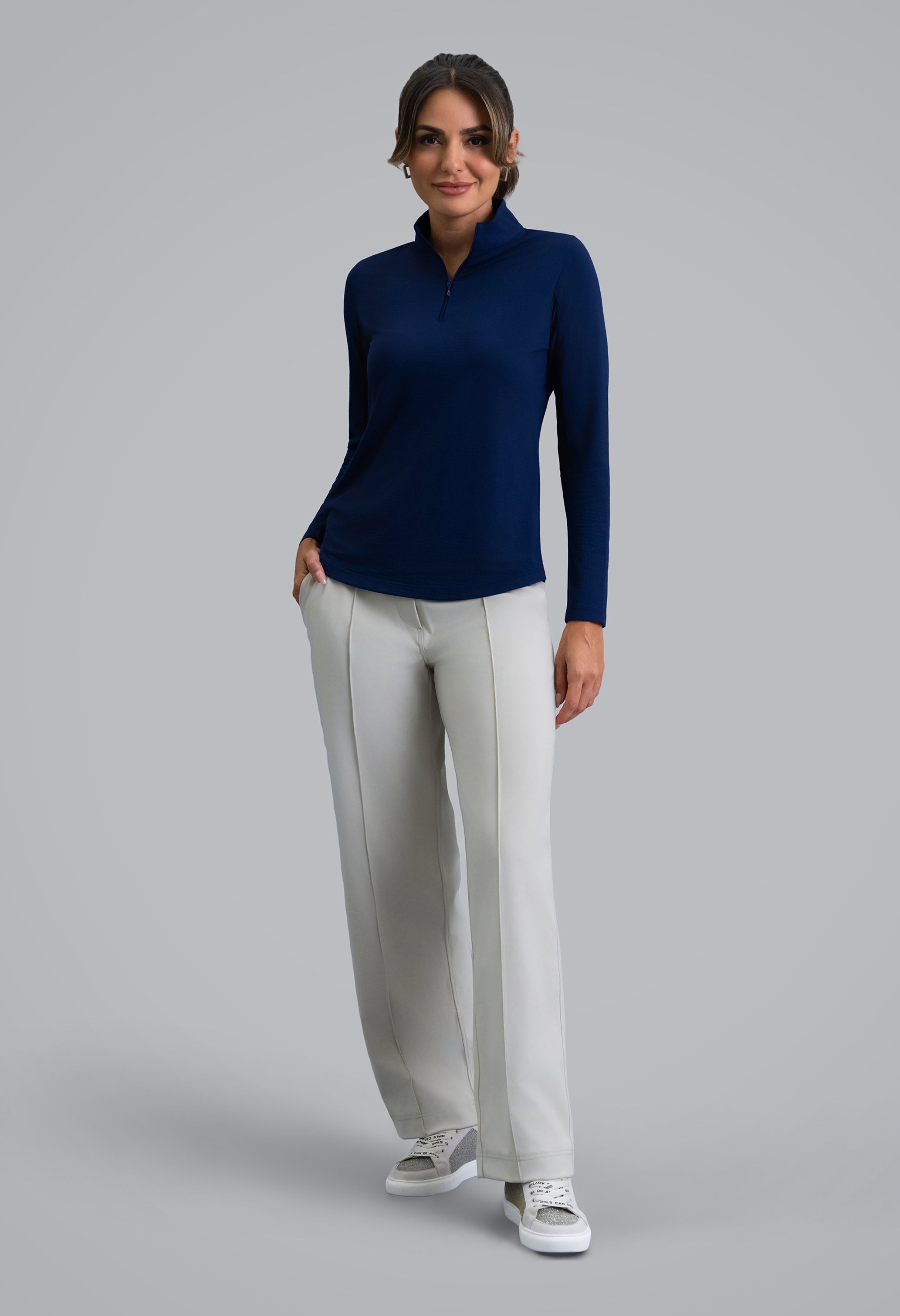 Solid Long Sleeve Mock Neck Top