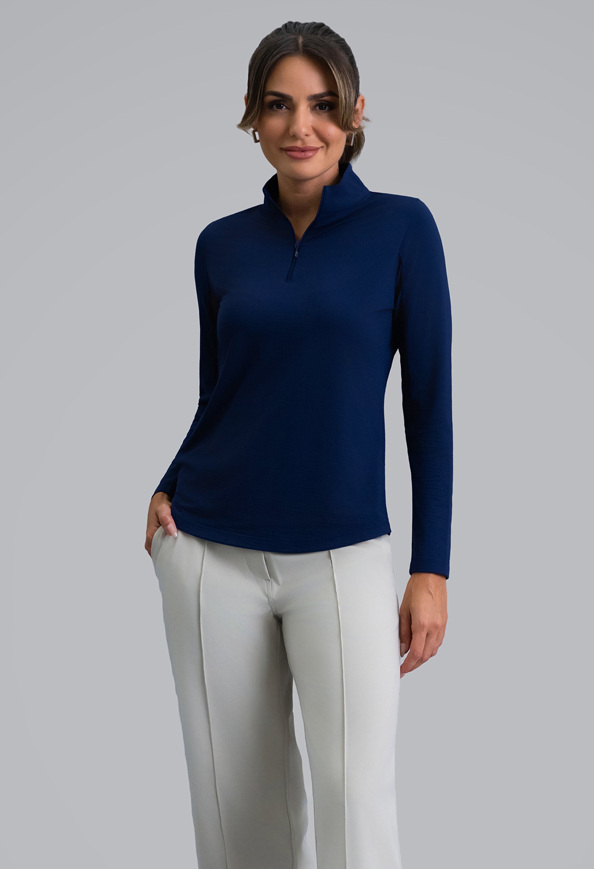 Solid Long Sleeve Mock Neck Top - 80000 | IBKÜL