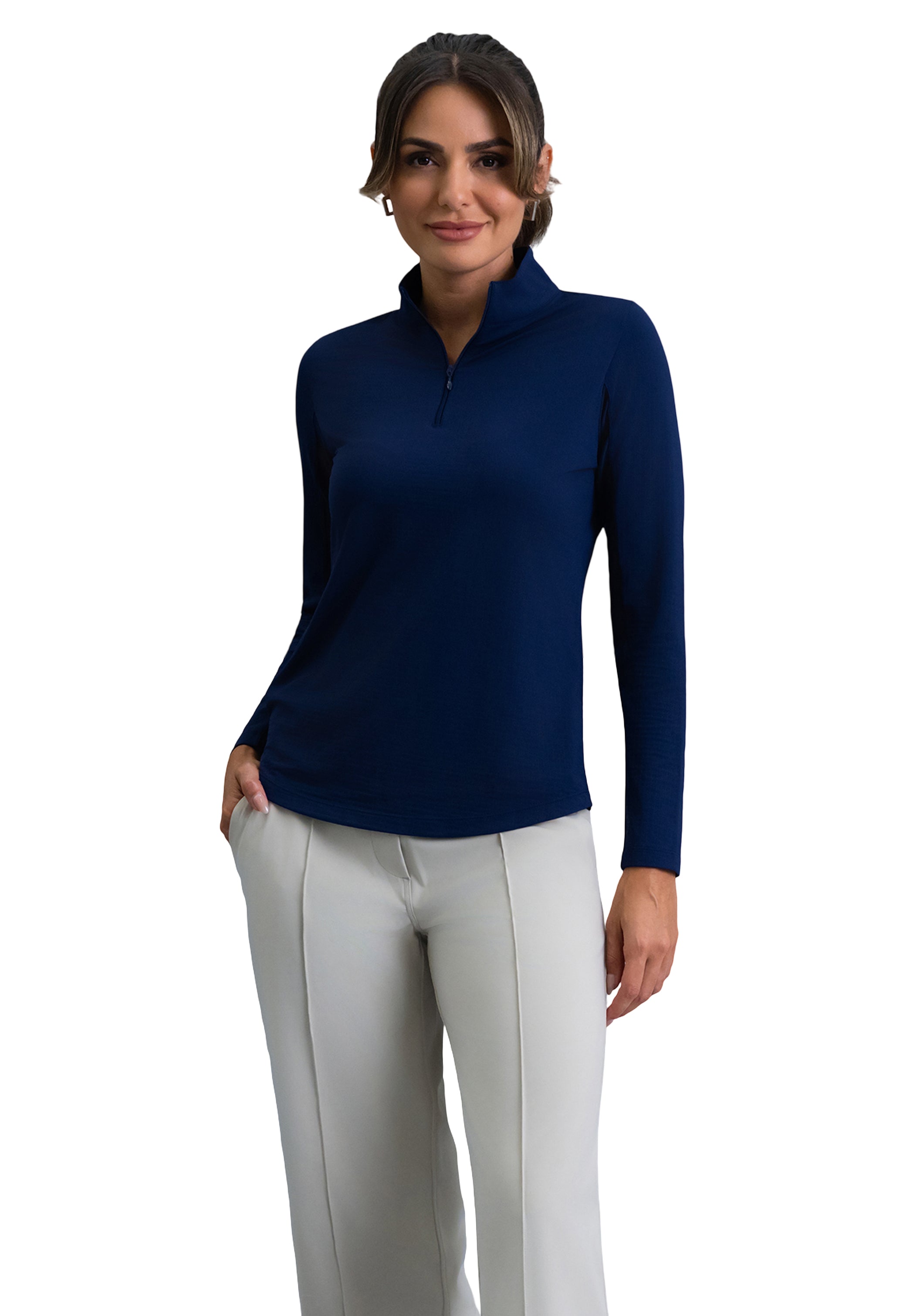 Solid Long Sleeve Mock Neck Top