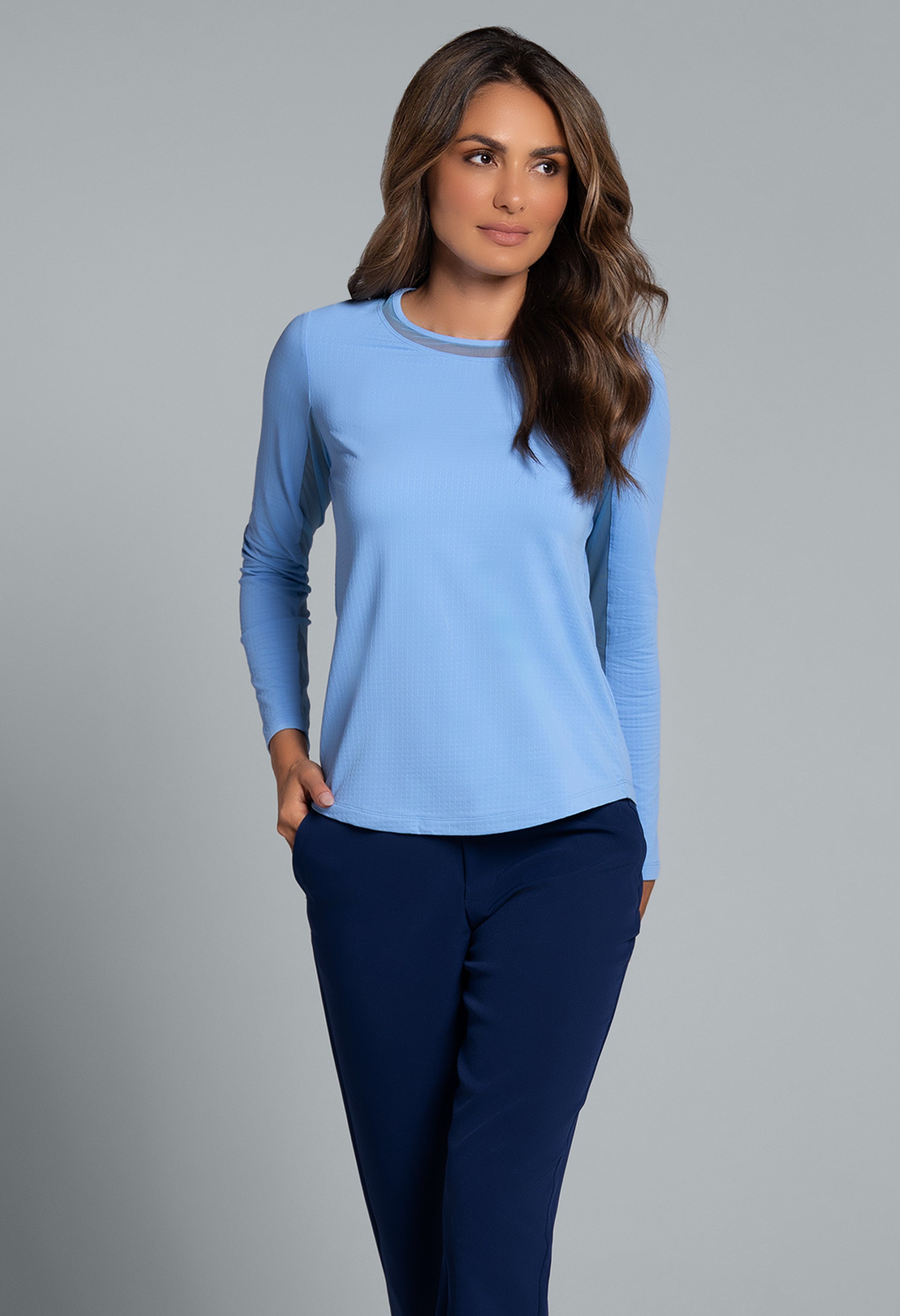 Long Sleeve Crew Neck with Mesh