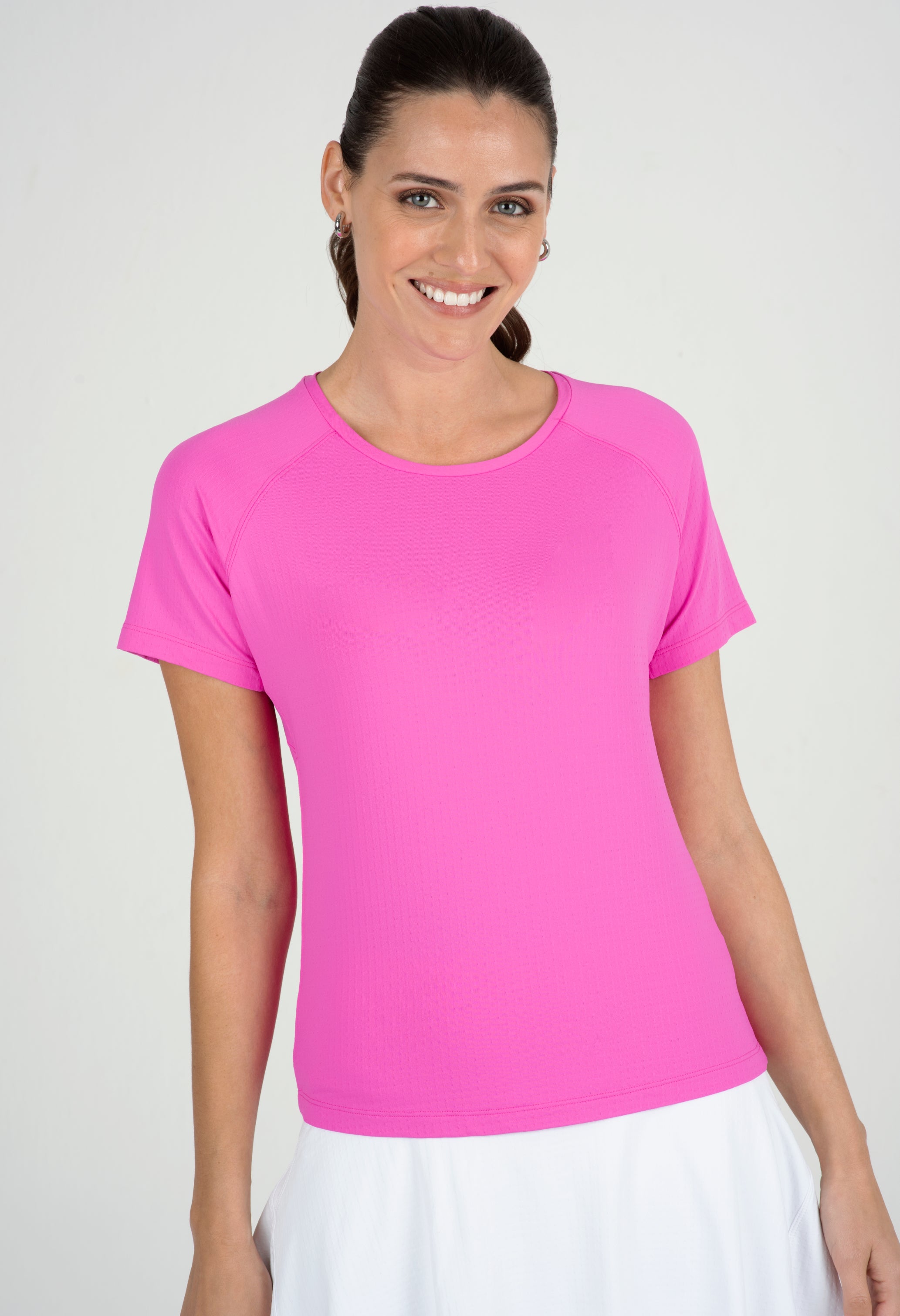 IBKÜL - Solid Short Sleeve Crew Neck - 85000 - Color: Hot Pink