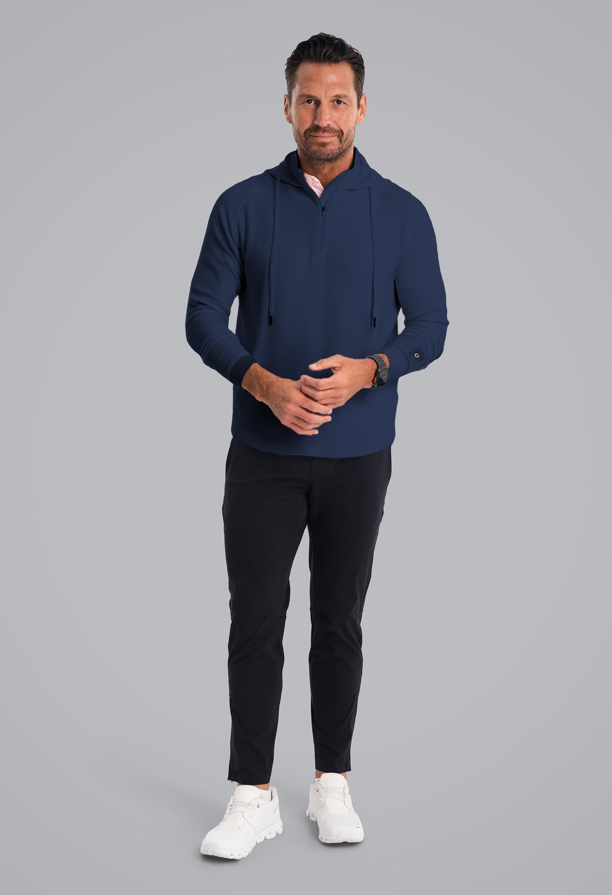 IBKÜL - Waffle Knit Hoody - Color: Classic Navy Heather