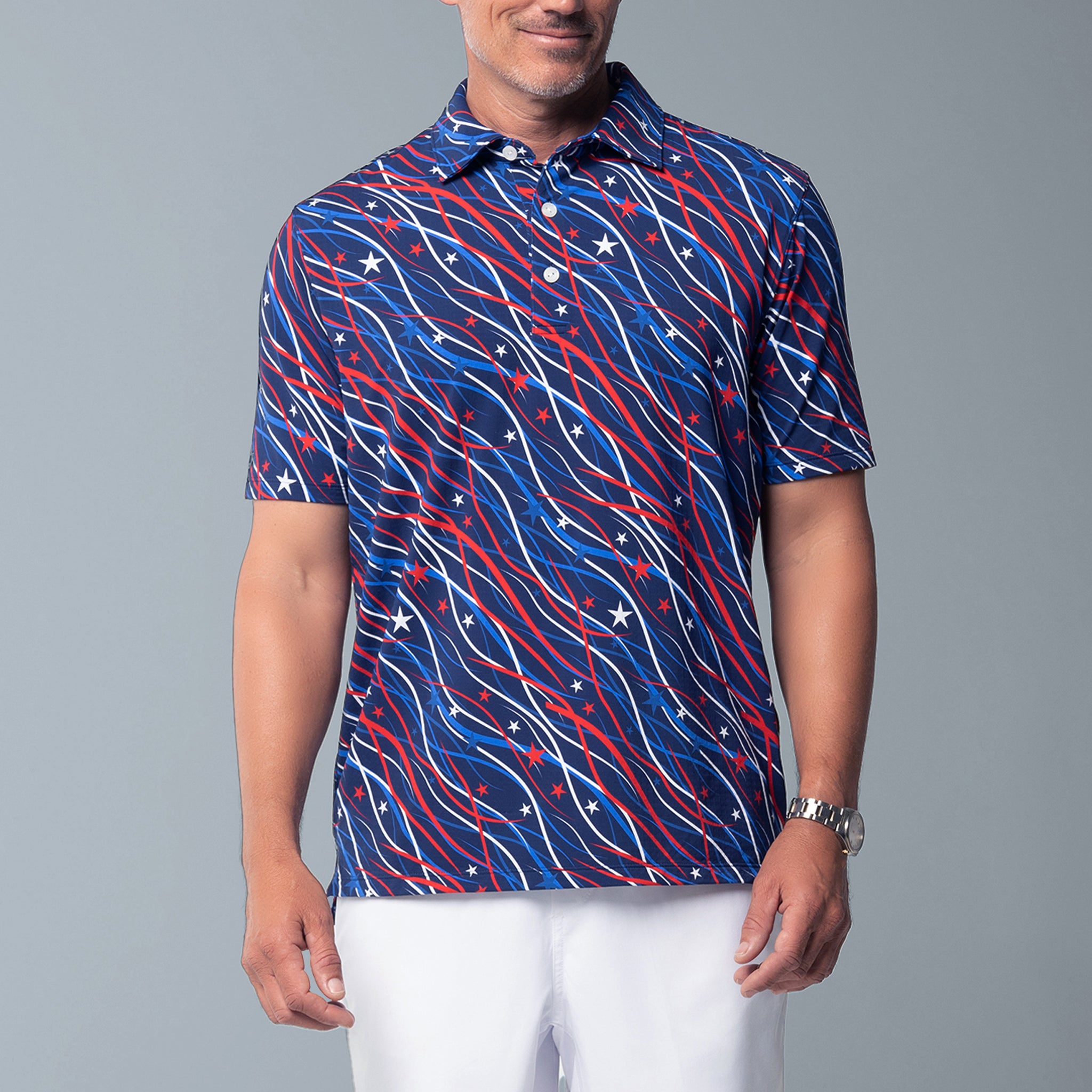 IBKÜL - Patriot Confetti Print Short Sleeve Polo – 94091 (Modern Fit) - Color: Navy