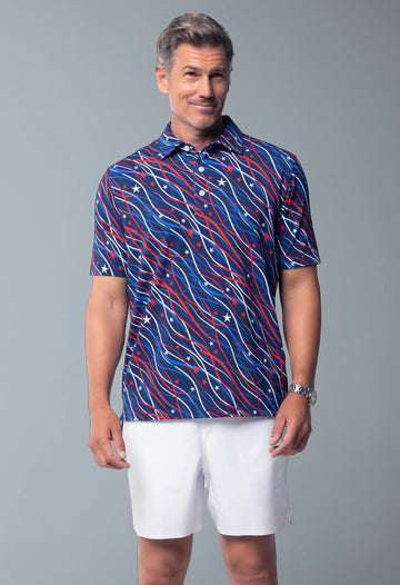 IBKÜL - Patriot Confetti Print Short Sleeve Polo – 94091 (Modern Fit) - Color: Navy