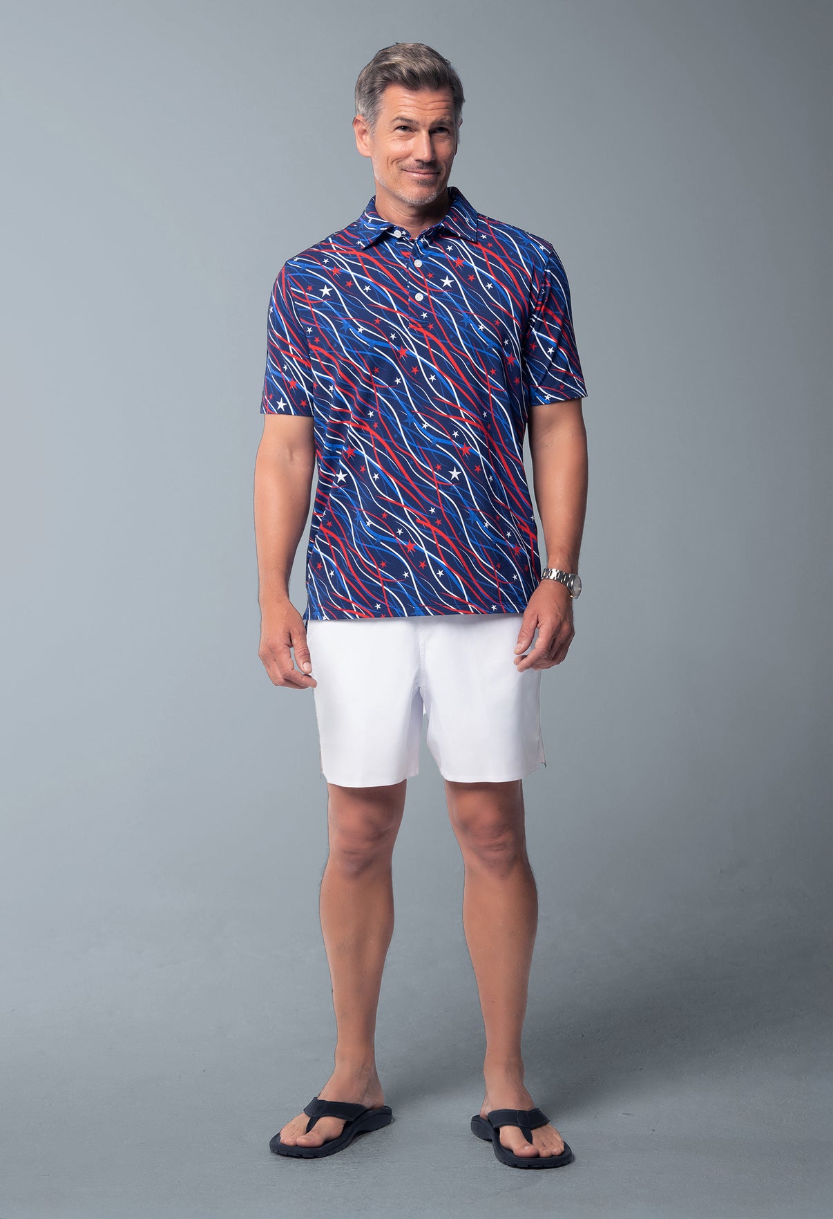IBKÜL - Patriot Confetti Print Short Sleeve Polo – 94091 (Modern Fit) - Color: Navy