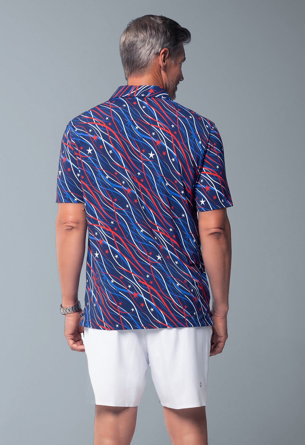 IBKÜL - Patriot Confetti Print Short Sleeve Polo – 94091 (Modern Fit) - Color: Navy