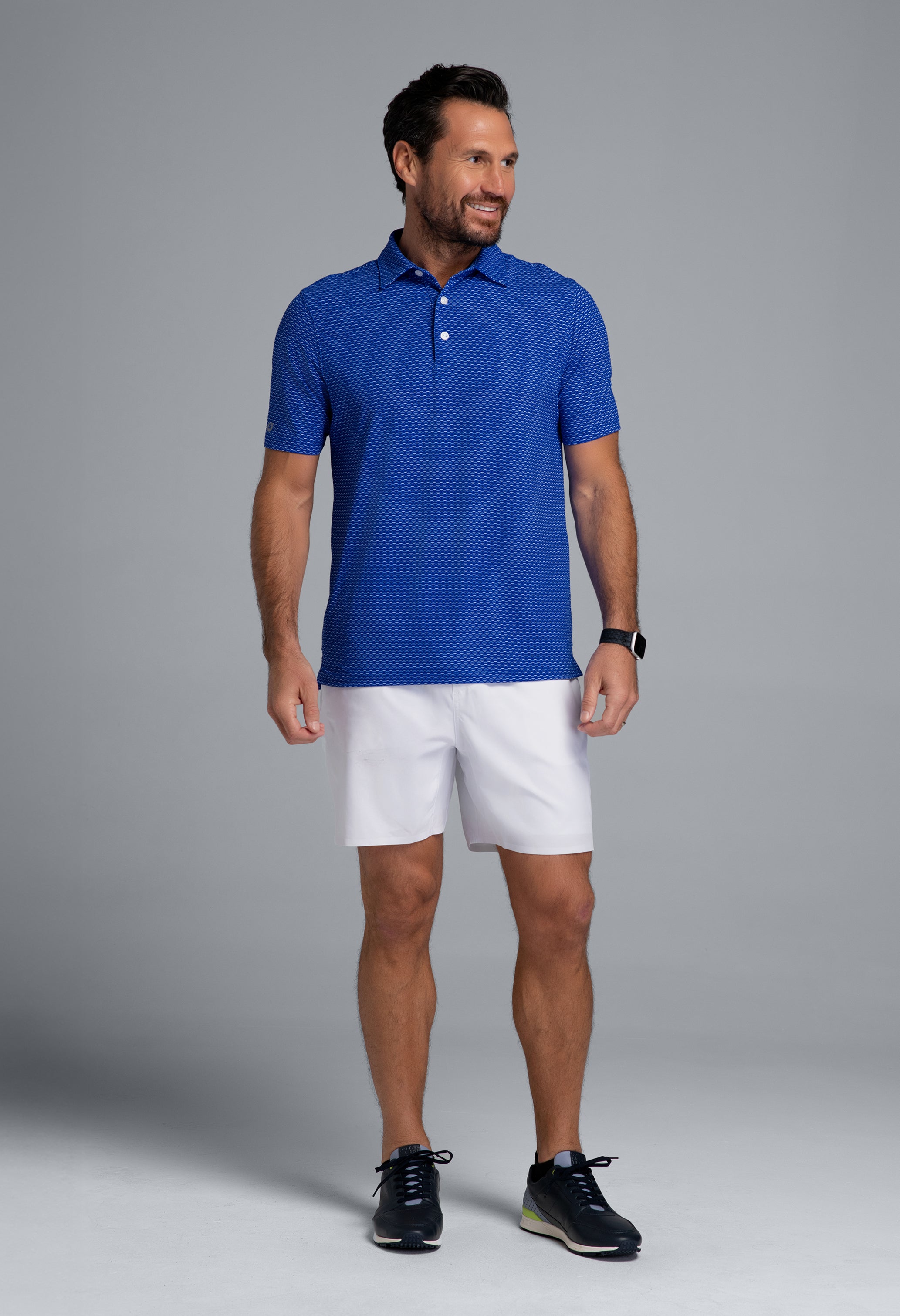 IBKÜL - Footballs Print Short Sleeve Polo (Modern Fit) - Color: Royal/White
