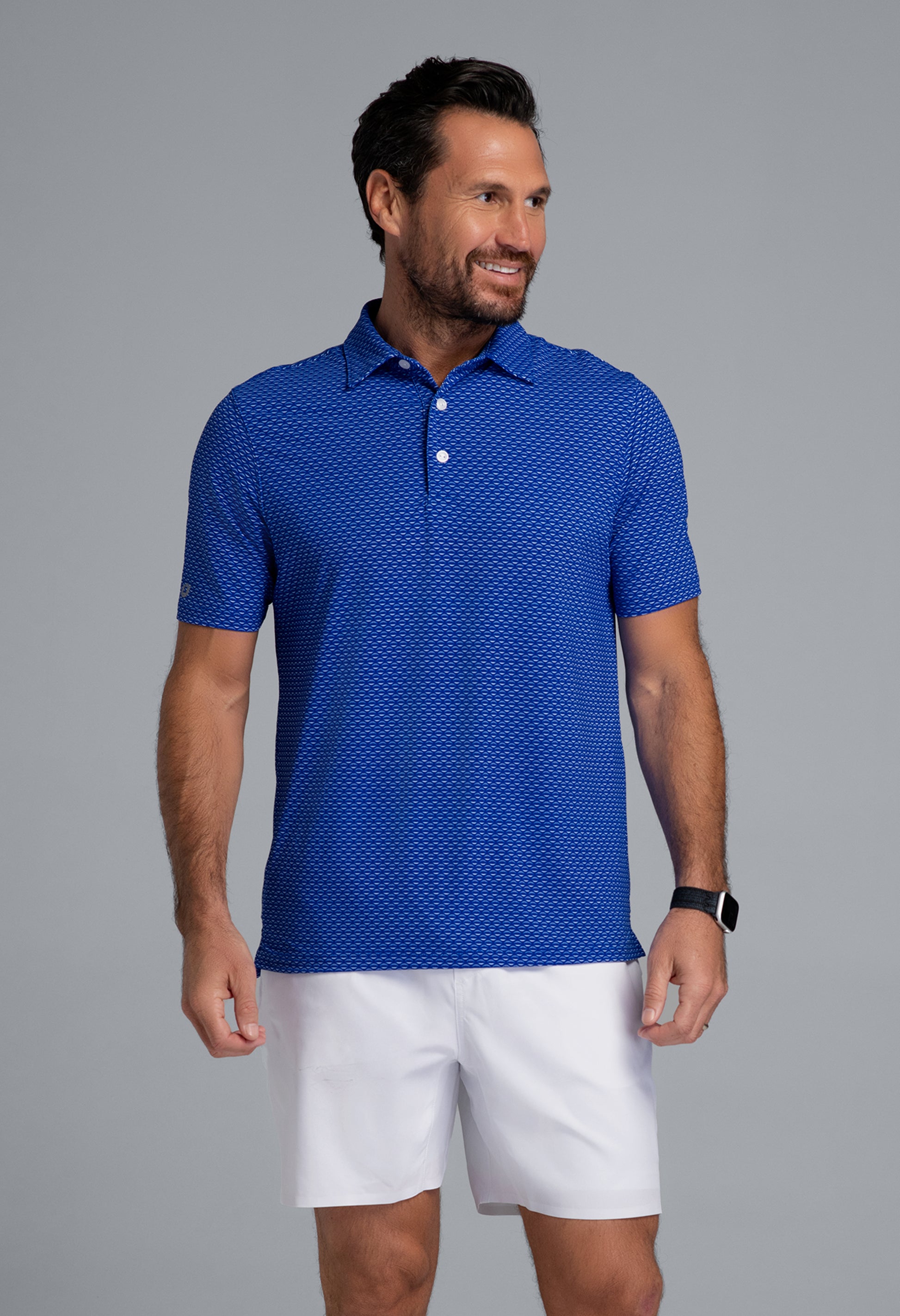 IBKÜL - Footballs Print Short Sleeve Polo (Modern Fit) - Color: Royal/White