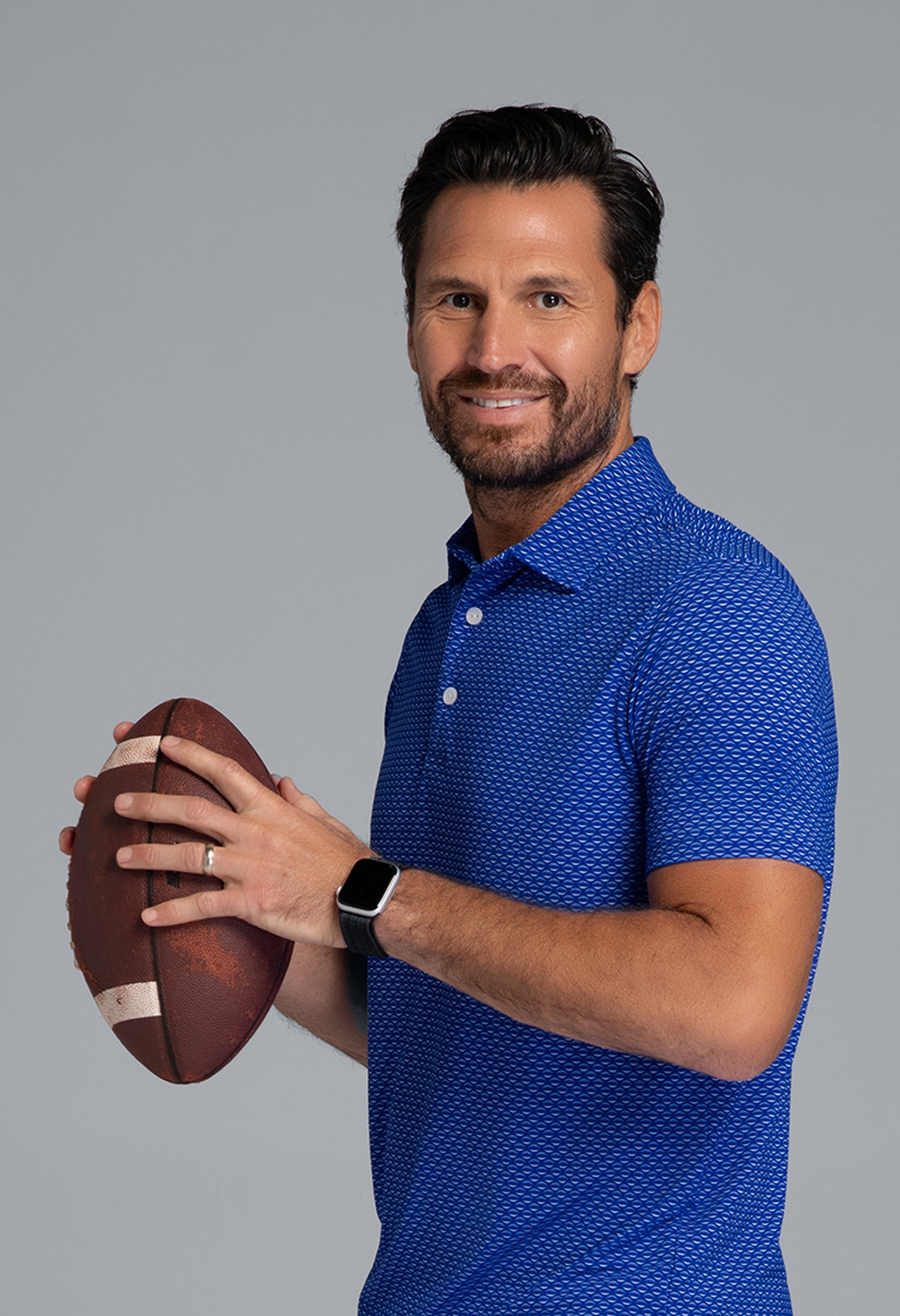 IBKÜL - Footballs Print Short Sleeve Polo (Modern Fit) - Color: Royal/White