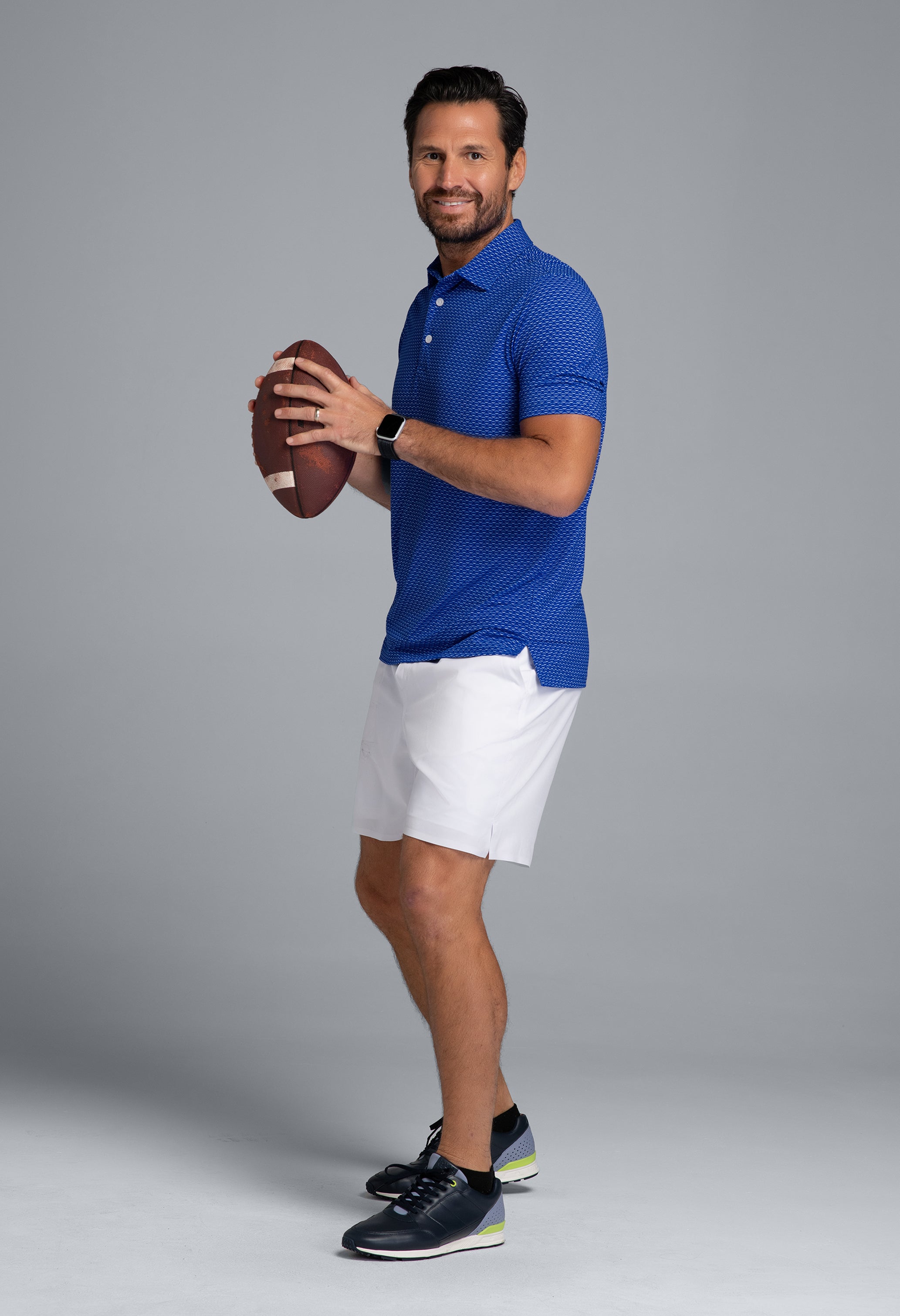 IBKÜL - Footballs Print Short Sleeve Polo (Modern Fit) - Color: Royal/White