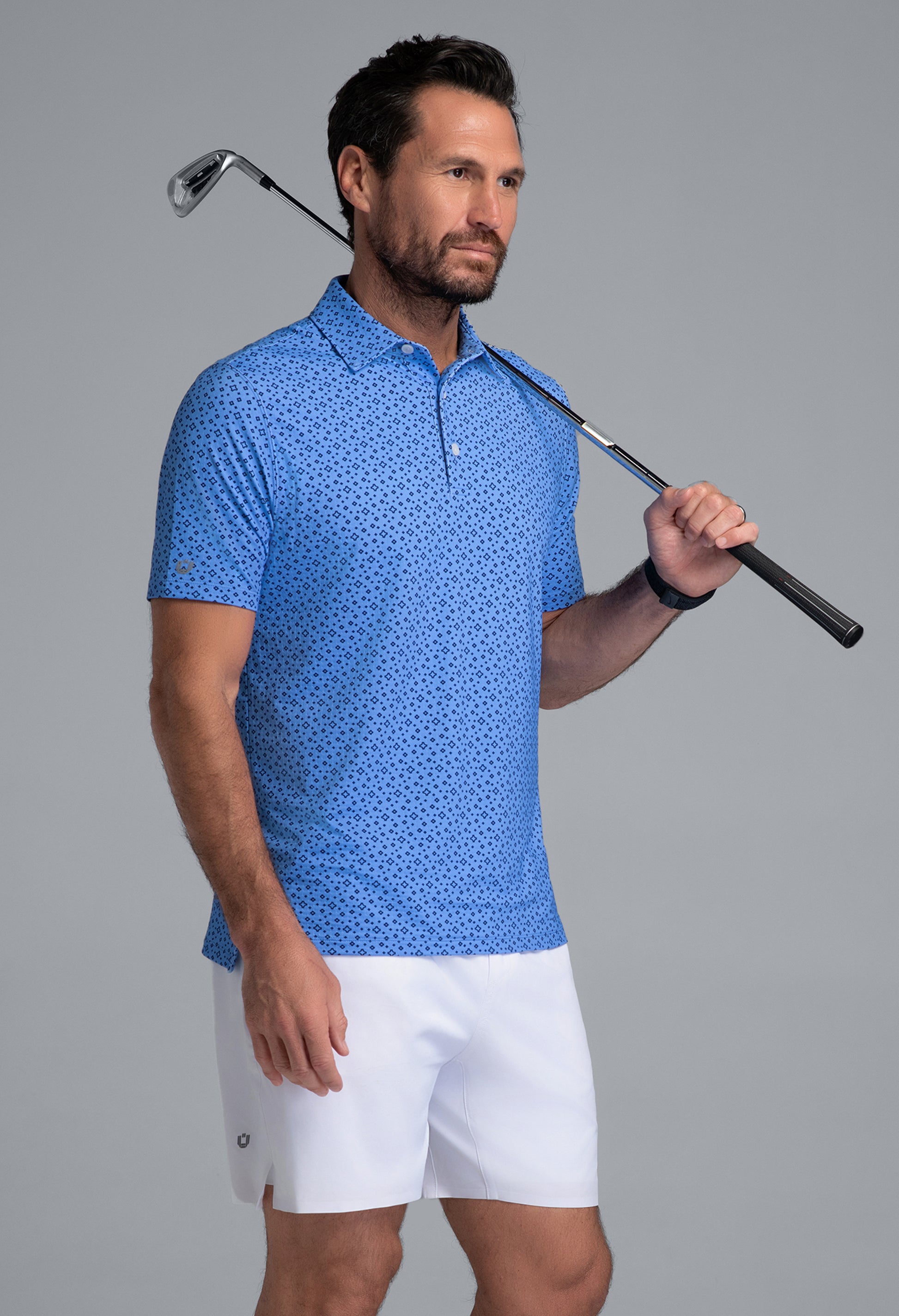 IBKÜL - Twinkle Twinkle Print Short Sleeve Polo (Modern Fit) - Color: Peri/Ink
