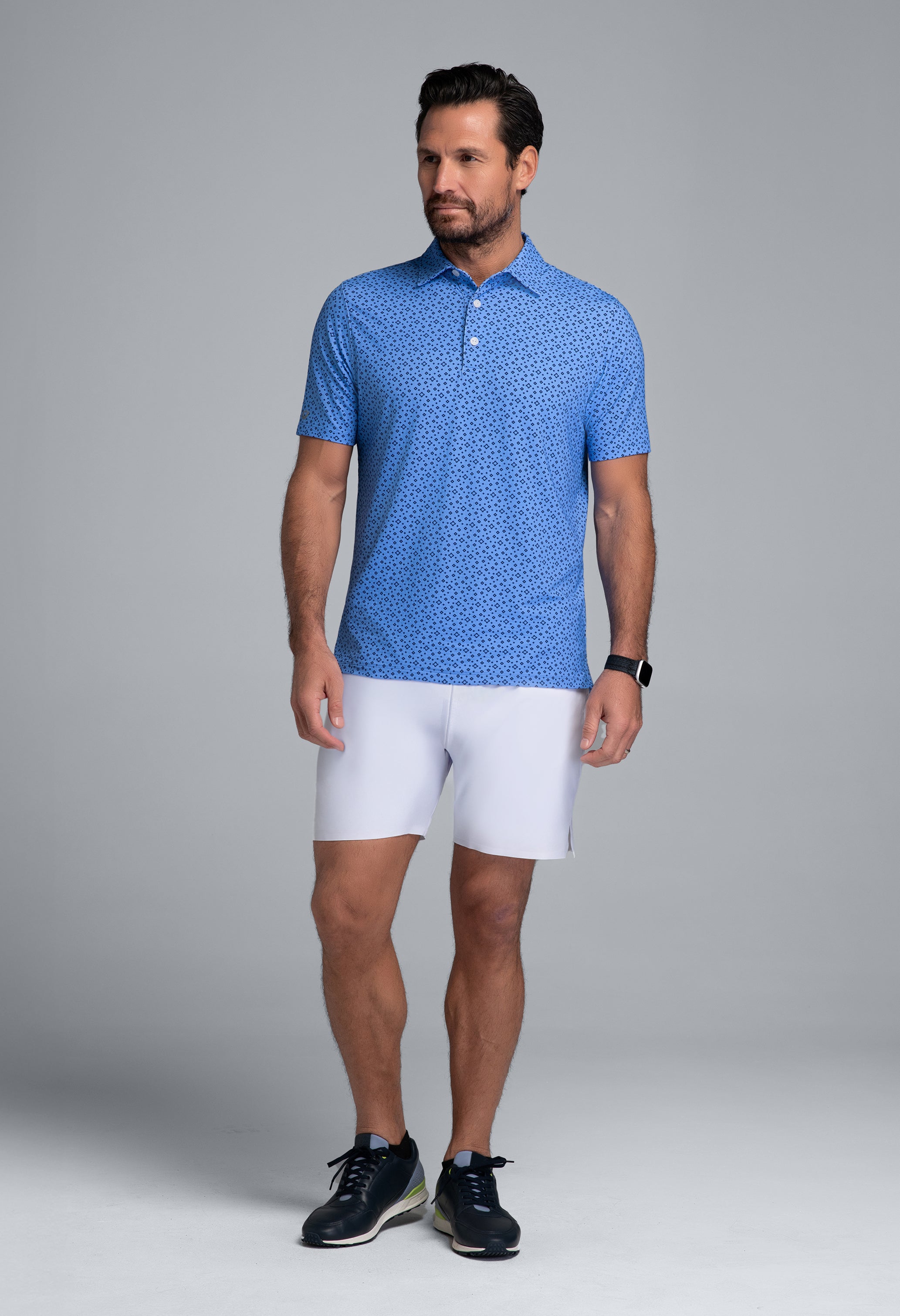 IBKÜL - Twinkle Twinkle Print Short Sleeve Polo (Modern Fit) - Color: Peri/Ink