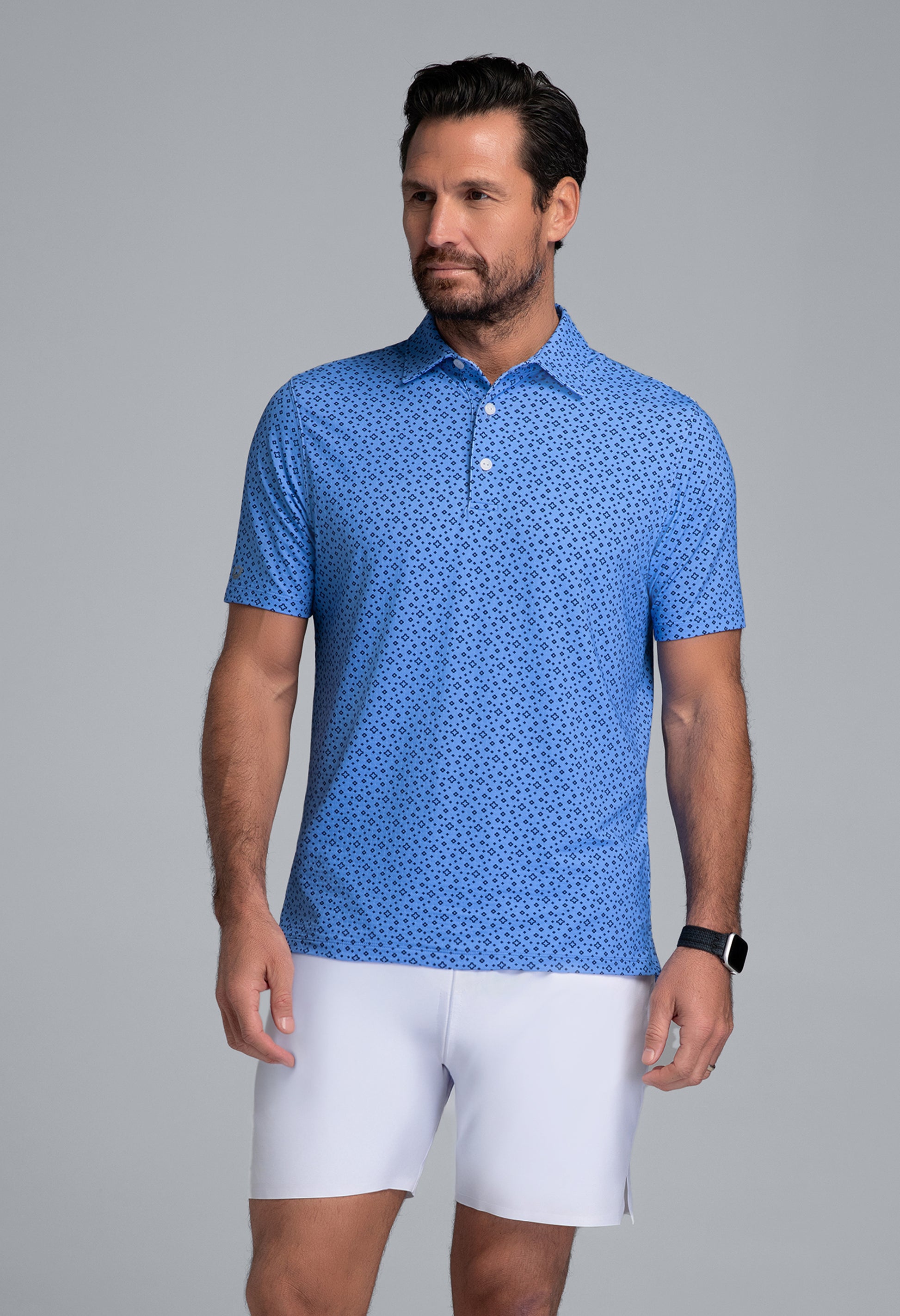 IBKÜL - Twinkle Twinkle Print Short Sleeve Polo (Modern Fit) - Color: Peri/Ink