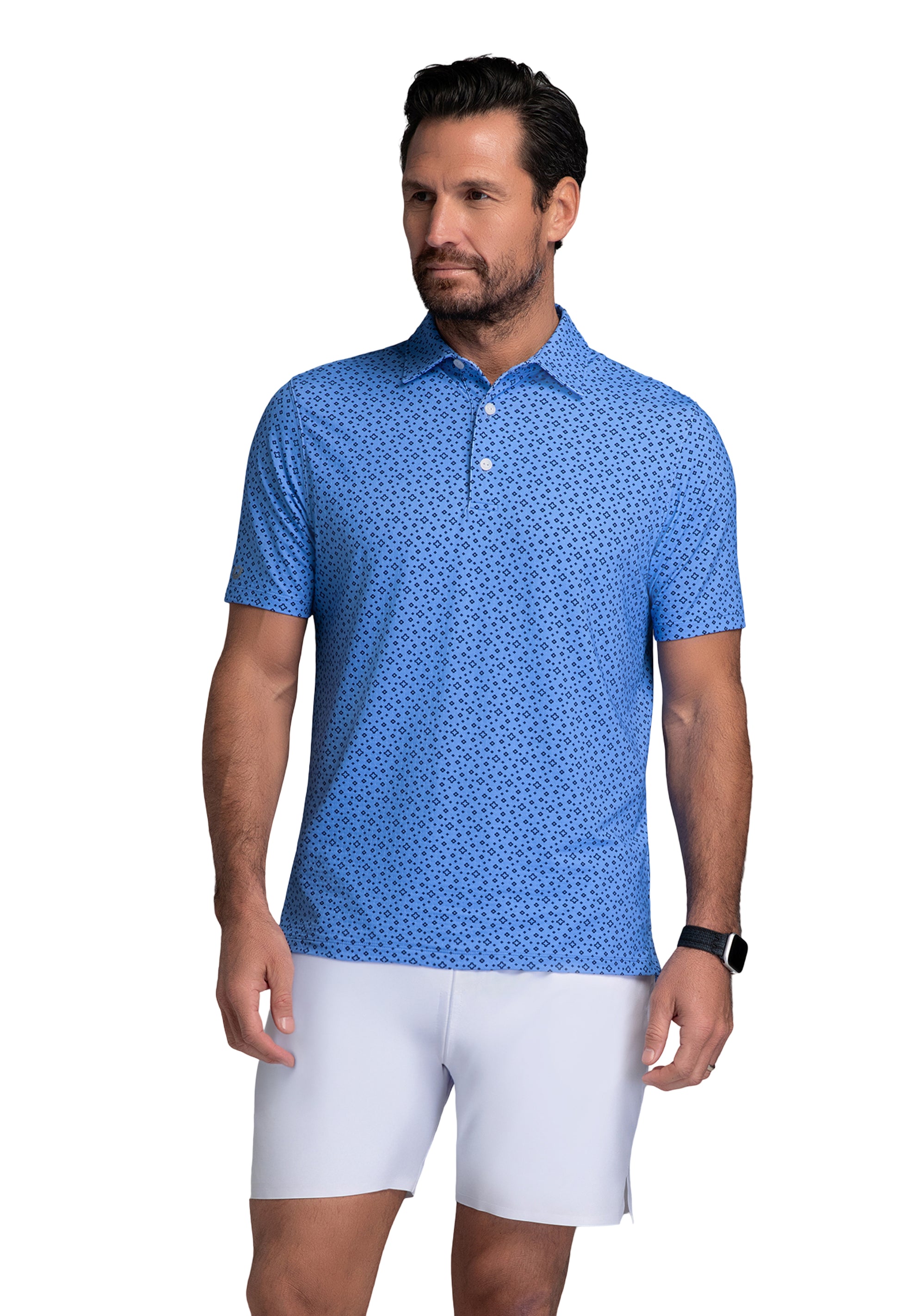 IBKÜL - Twinkle Twinkle Print Short Sleeve Polo (Modern Fit) - Color: Peri/Ink