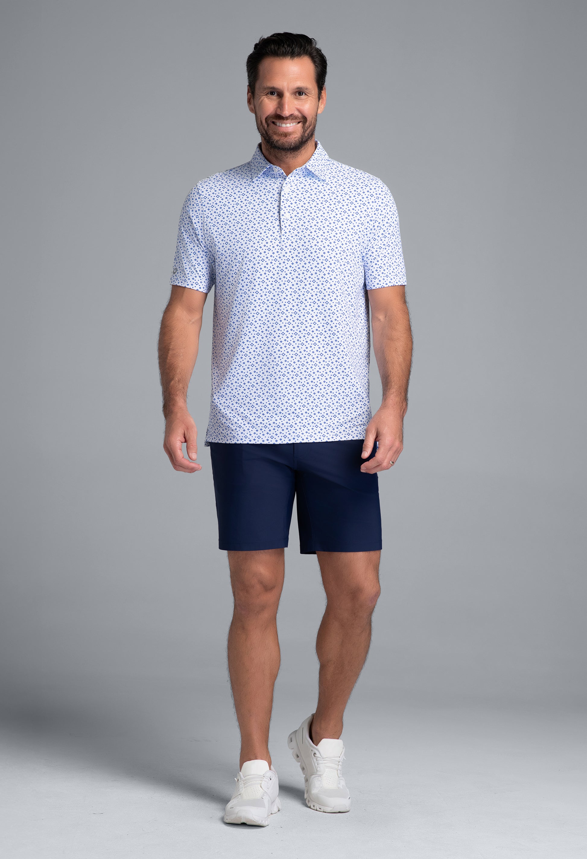 IBKÜL - Twinkle Twinkle Print Short Sleeve Polo (Modern Fit) - Color: White/Royal