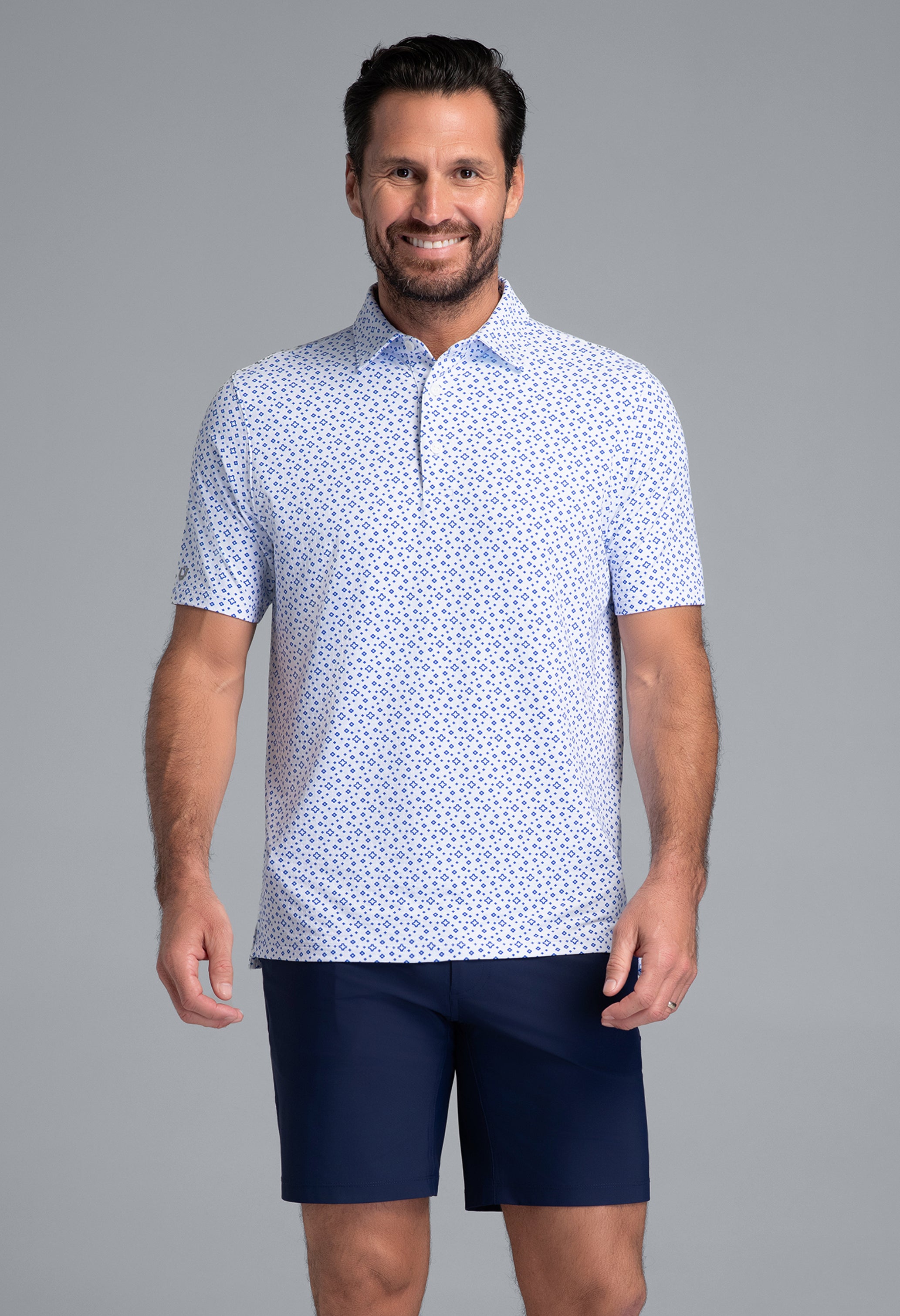 IBKÜL - Twinkle Twinkle Print Short Sleeve Polo (Modern Fit) - Color: White/Royal