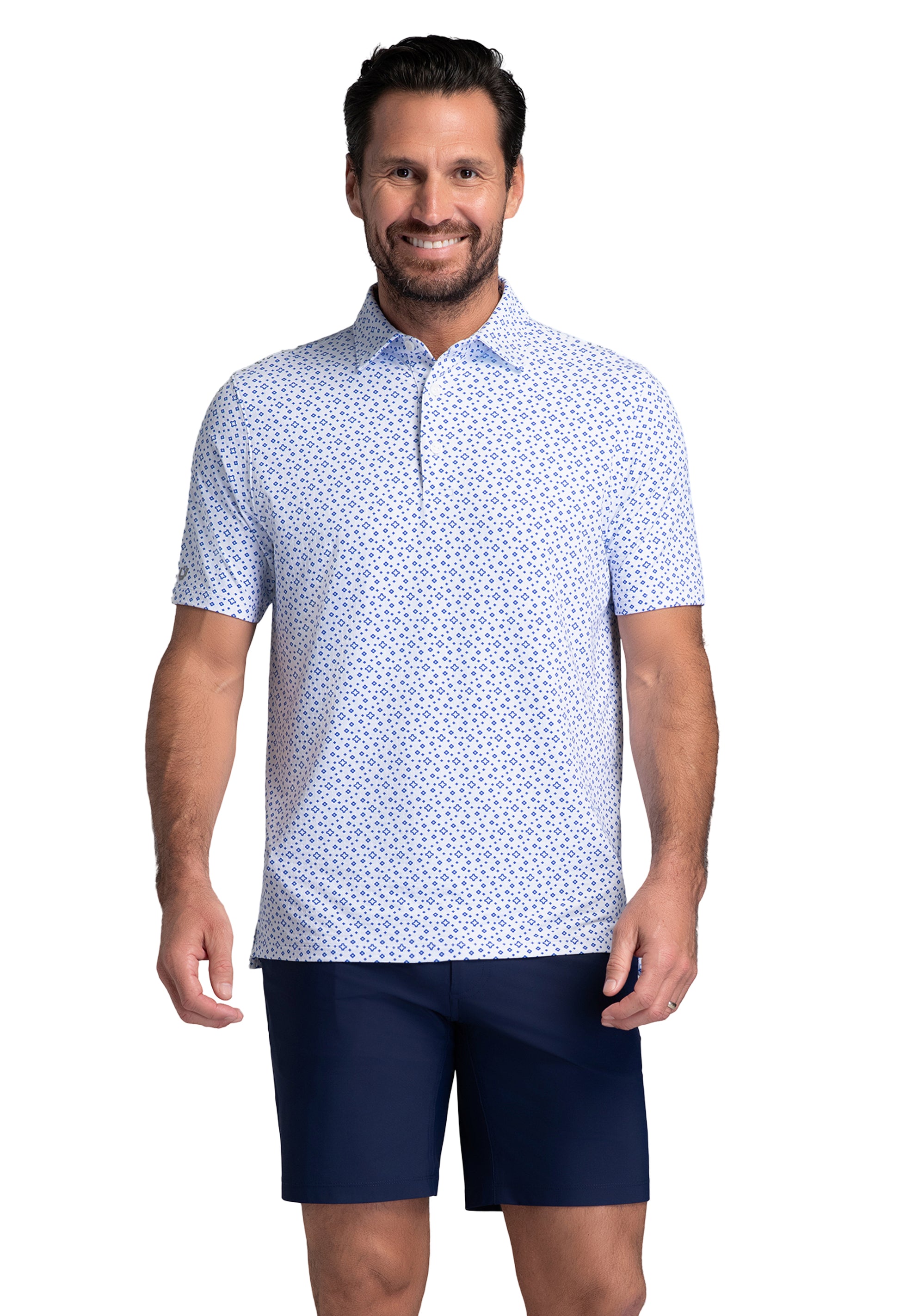IBKÜL - Twinkle Twinkle Print Short Sleeve Polo (Modern Fit) - Color: White/Royal