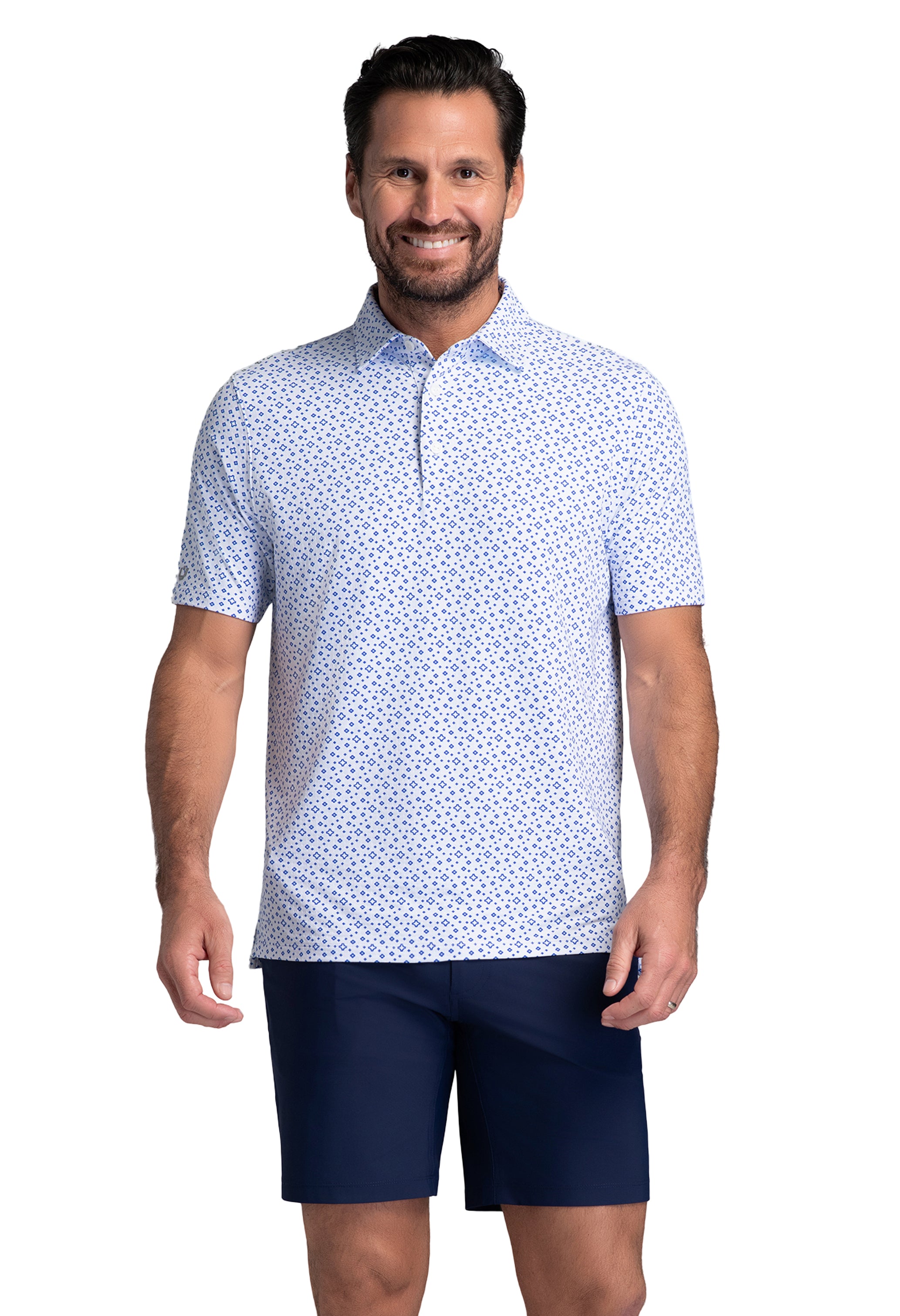 IBKÜL - Twinkle Twinkle Print Short Sleeve Polo (Modern Fit) - Color: White/Royal