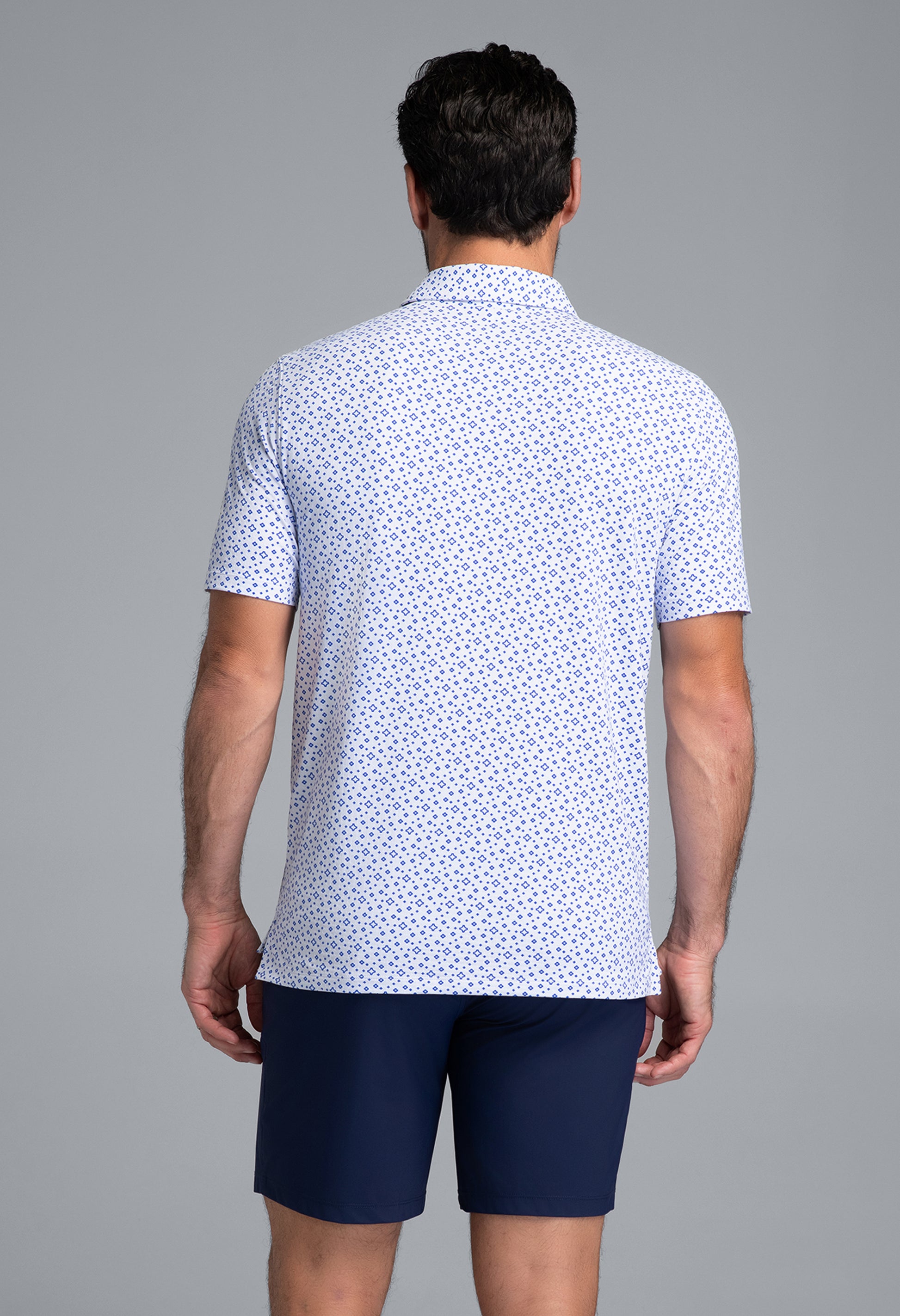 IBKÜL - Twinkle Twinkle Print Short Sleeve Polo (Modern Fit) - Color: White/Royal