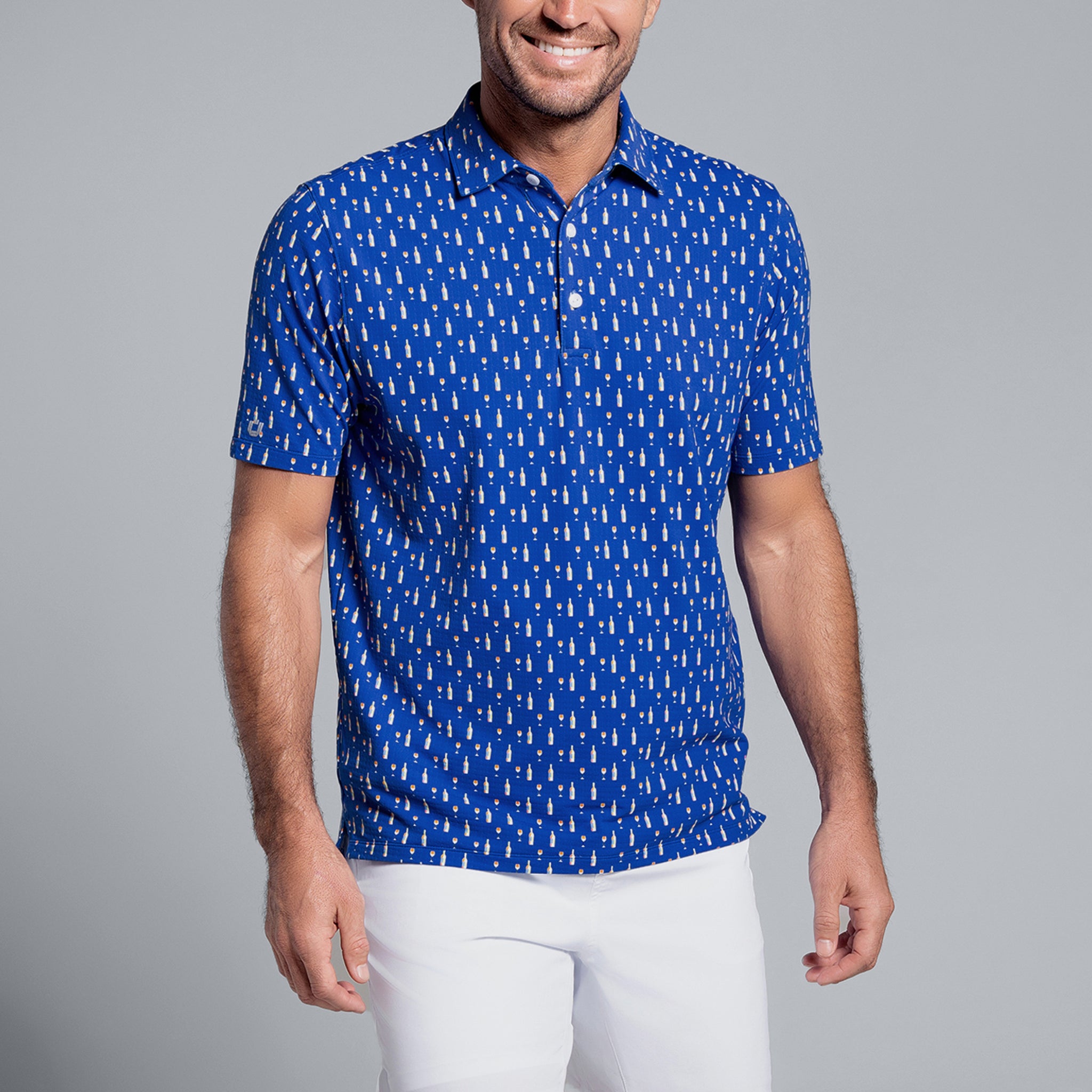 Art Deco Wine Print Short Sleeve Polo (Modern Fit)