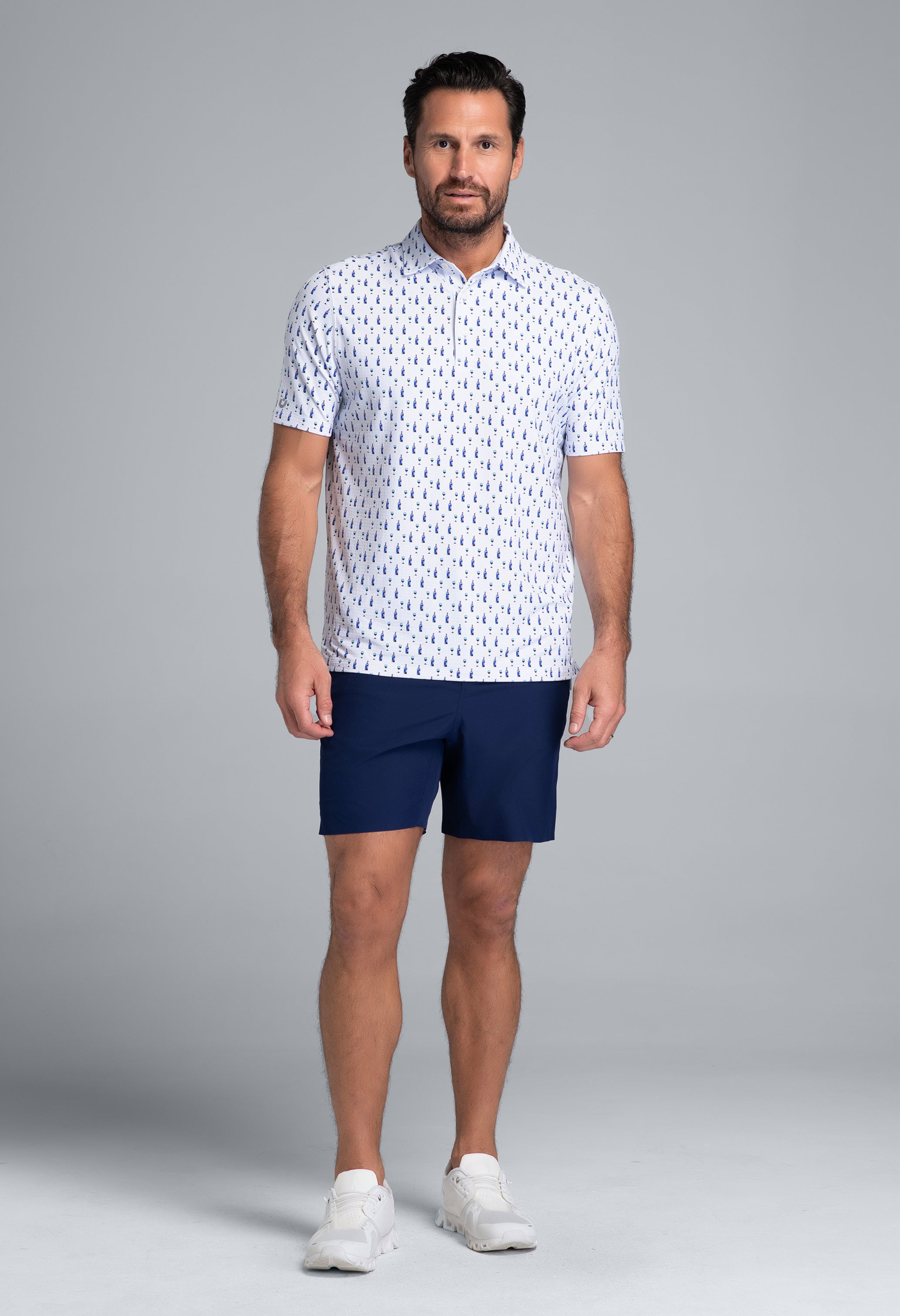 IBKÜL - Art Deco Wine Print Short Sleeve Polo (Modern Fit) - Color: Lavender/Black