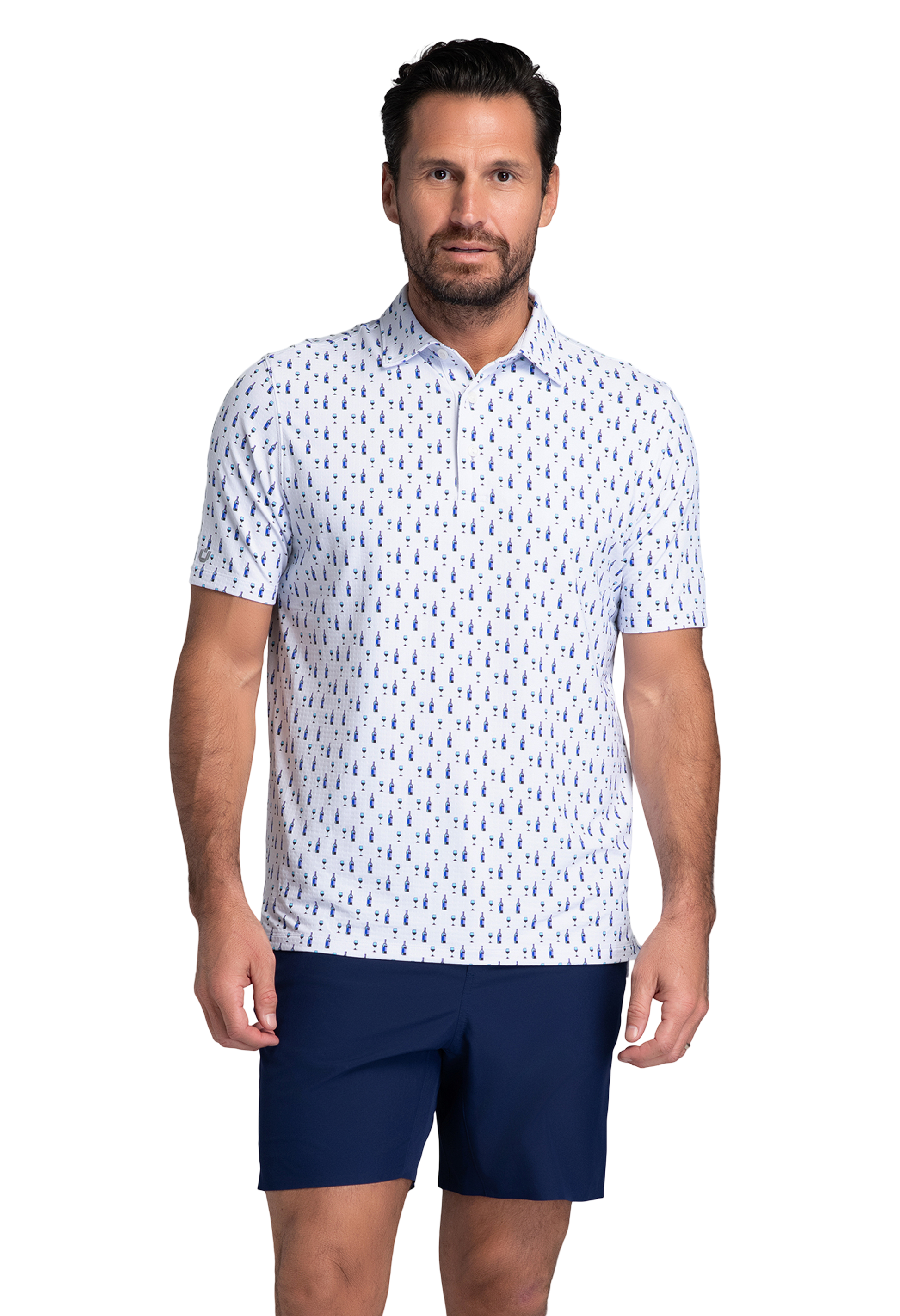 IBKÜL - Art Deco Wine Print Short Sleeve Polo (Modern Fit) - Color: Lavender/Black