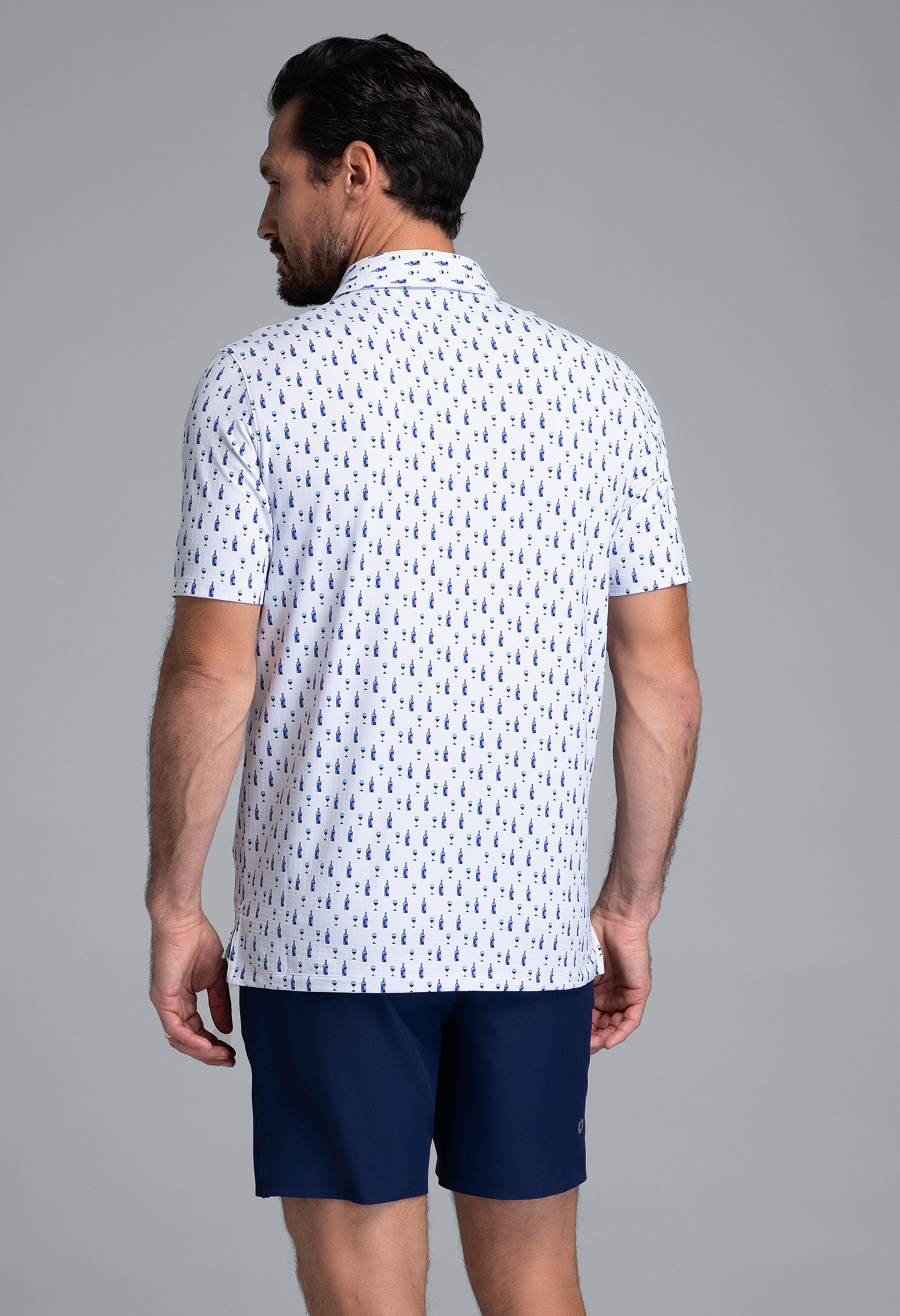 IBKÜL - Art Deco Wine Print Short Sleeve Polo (Modern Fit) - Color: Lavender/Black