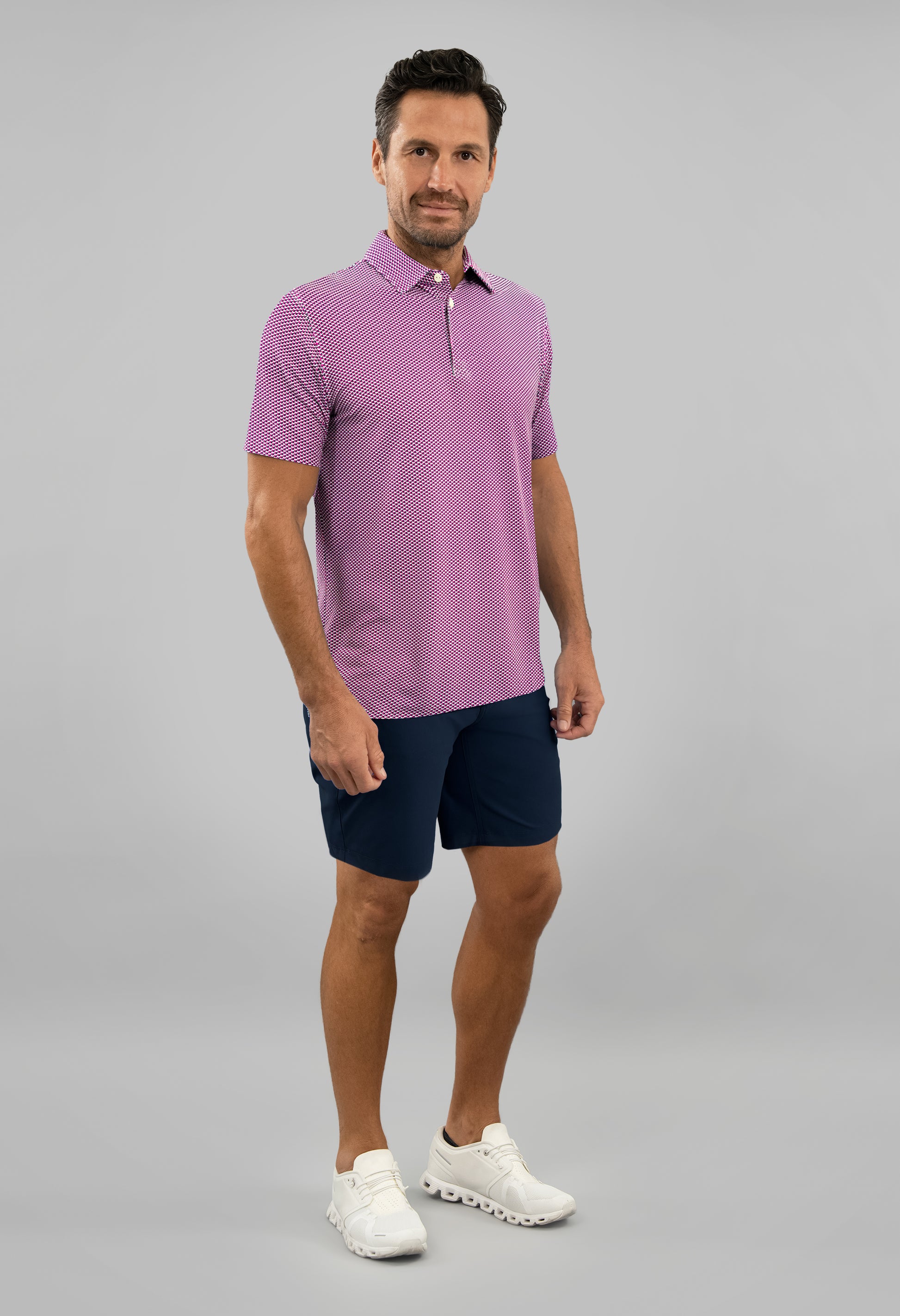 IBKÜL - Cube Art Short Sleeve Polo - Color: White/Rose/C.Navy
