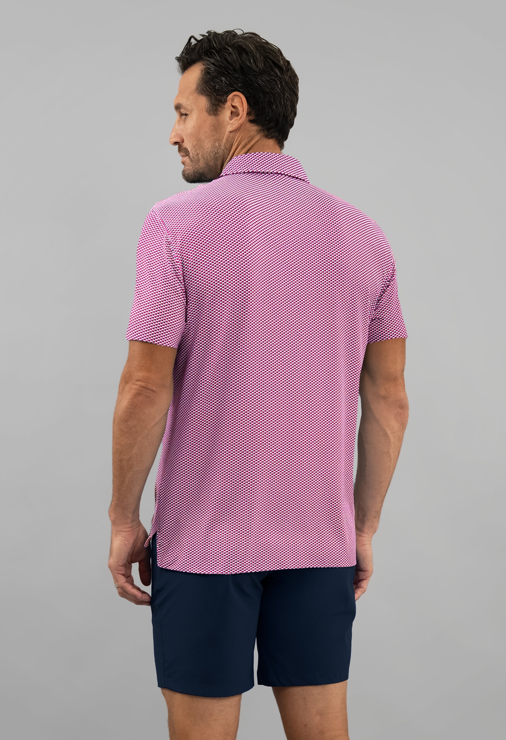 IBKÜL - Cube Art Short Sleeve Polo - Color: White/Rose/C.Navy