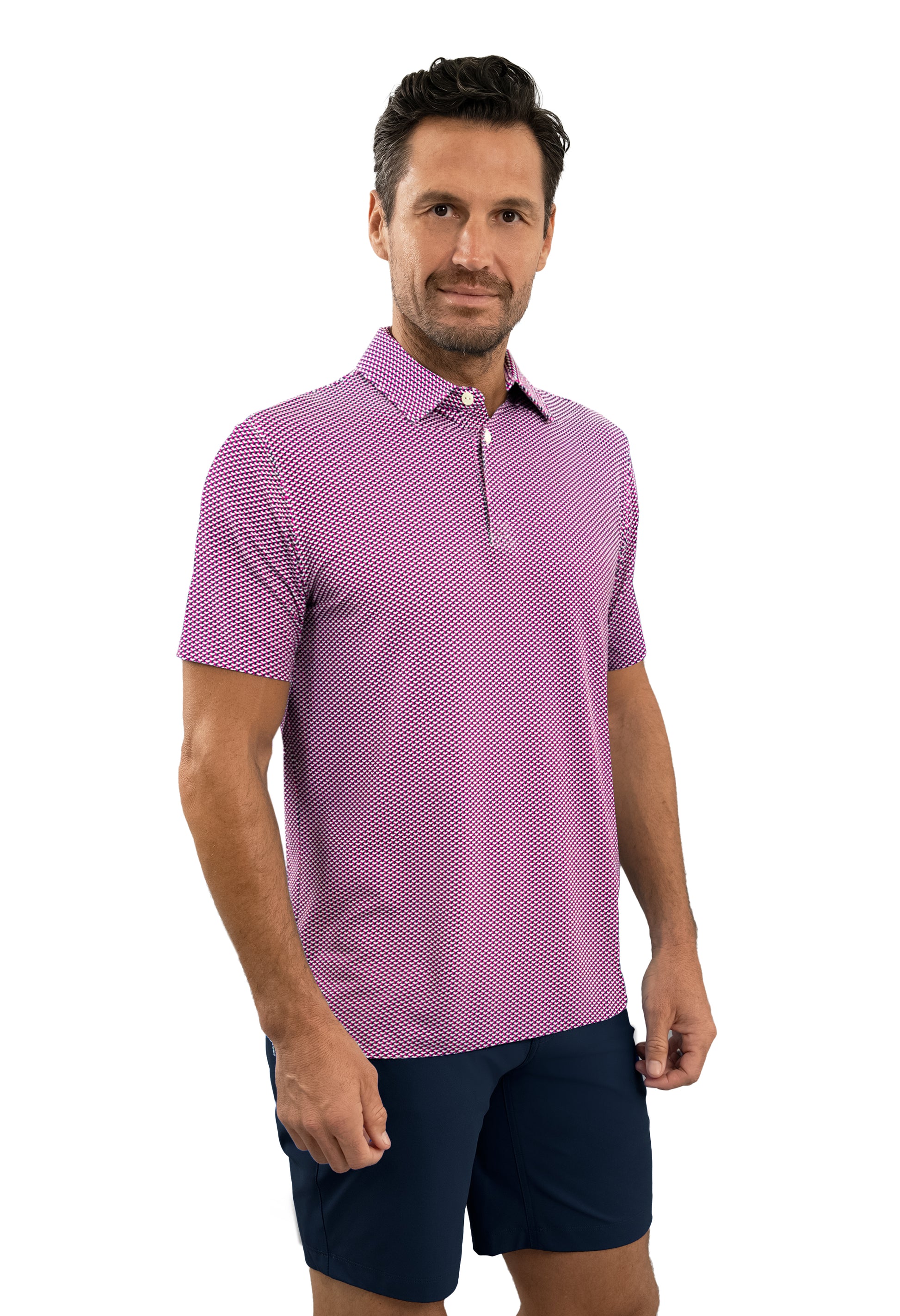 IBKÜL - Cube Art Short Sleeve Polo - Color: White/Rose/C.Navy