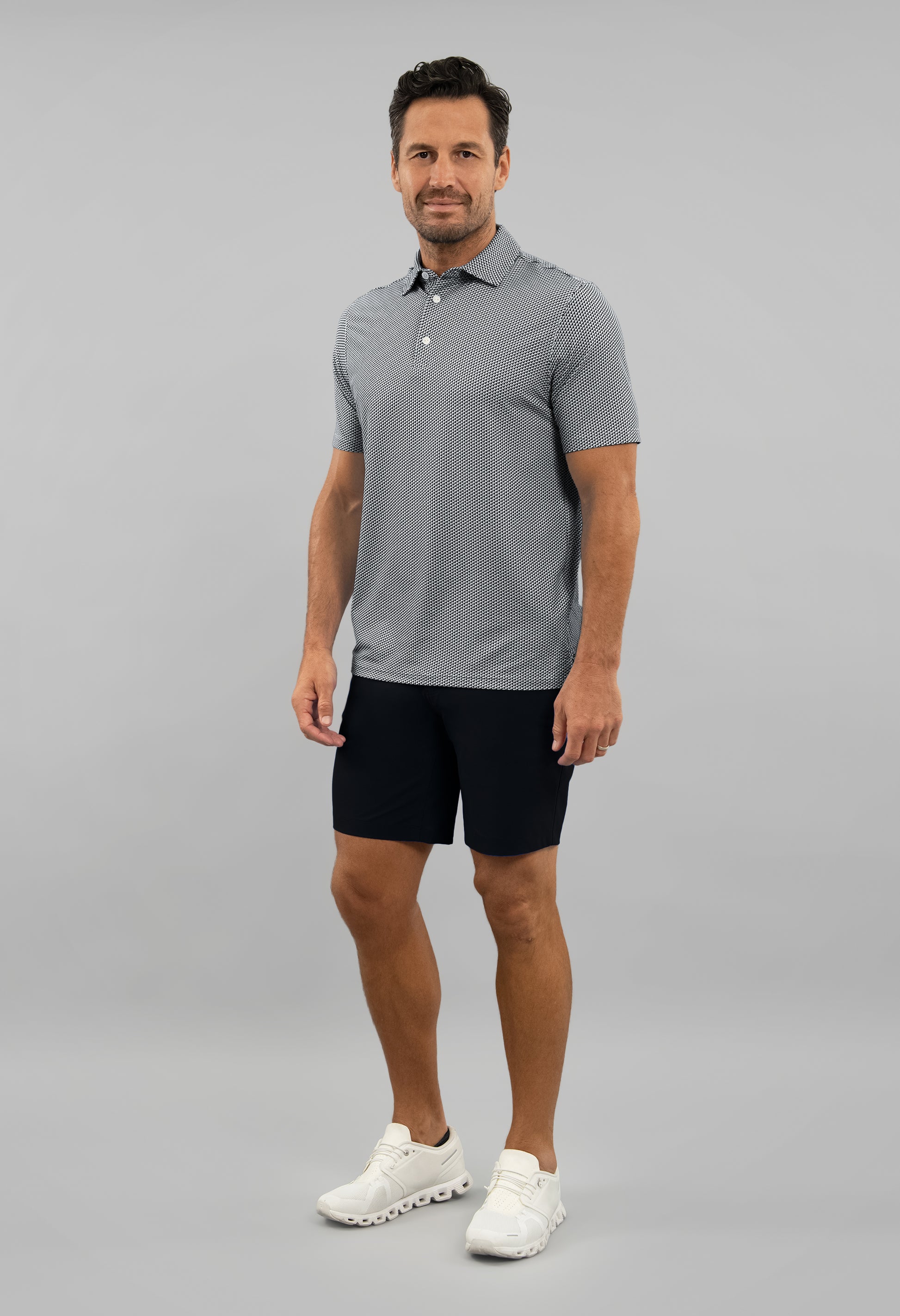 IBKÜL - Cube Art Short Sleeve Polo - Color: White/Platinum/Black