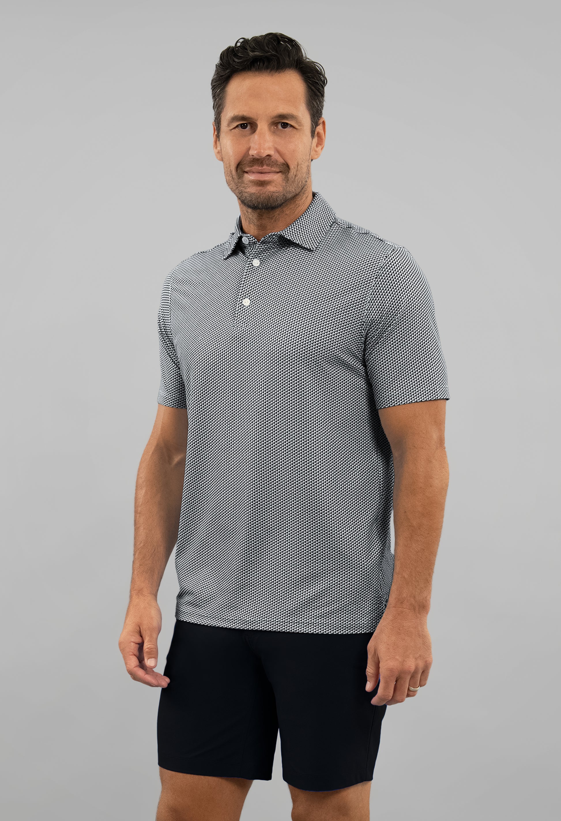 IBKÜL - Cube Art Short Sleeve Polo - Color: White/Platinum/Black