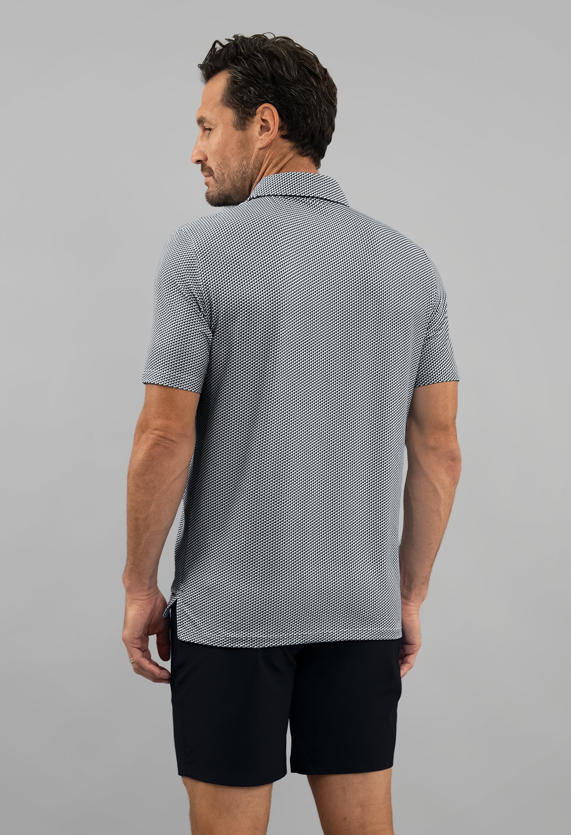IBKÜL - Cube Art Short Sleeve Polo - Color: White/Platinum/Black