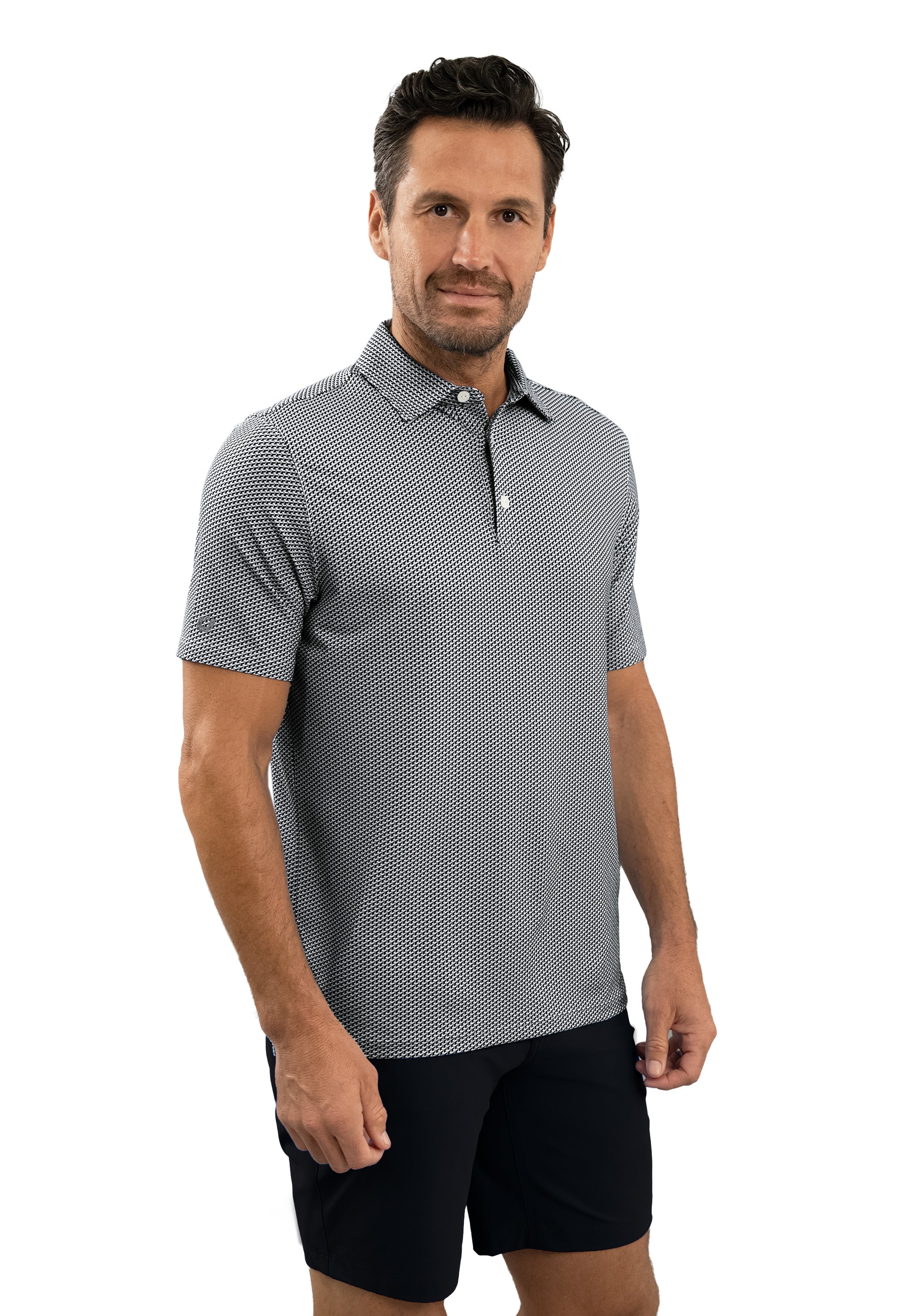 IBKÜL - Cube Art Short Sleeve Polo - Color: White/Platinum/Black