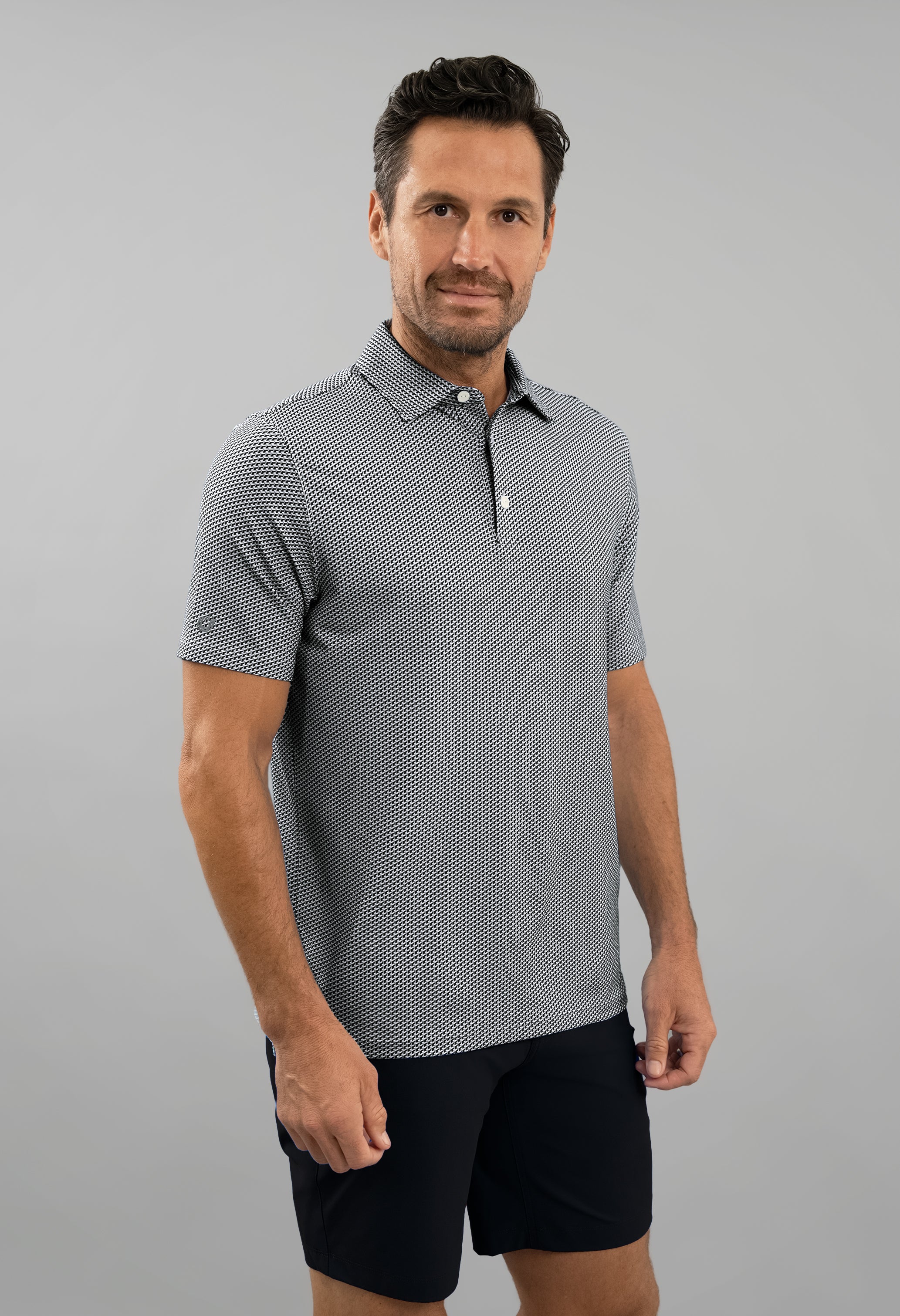 IBKÜL - Cube Art Short Sleeve Polo - Color: White/Platinum/Black