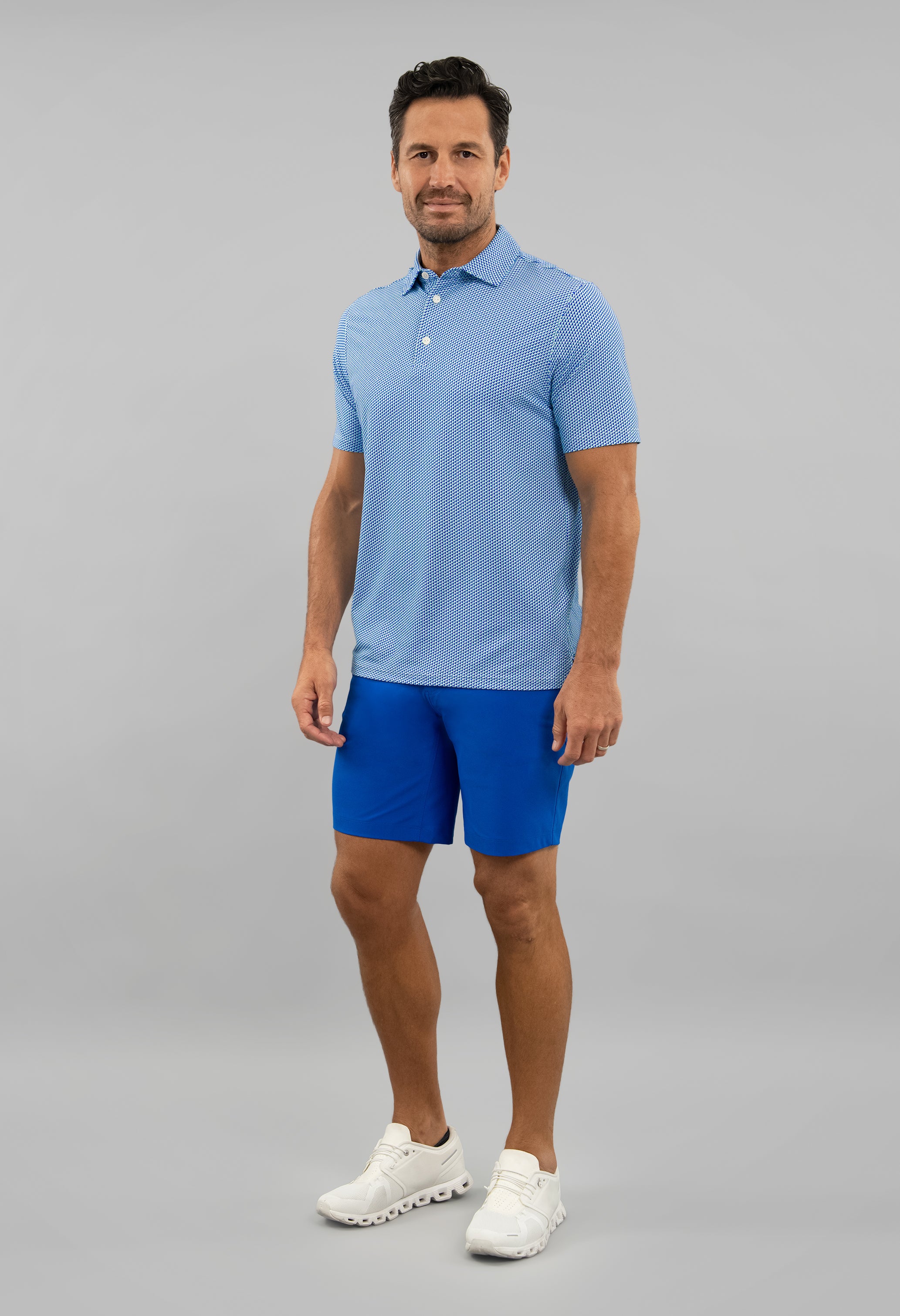 IBKÜL - Cube Art Short Sleeve Polo - Color: White/Pool Party/Royal