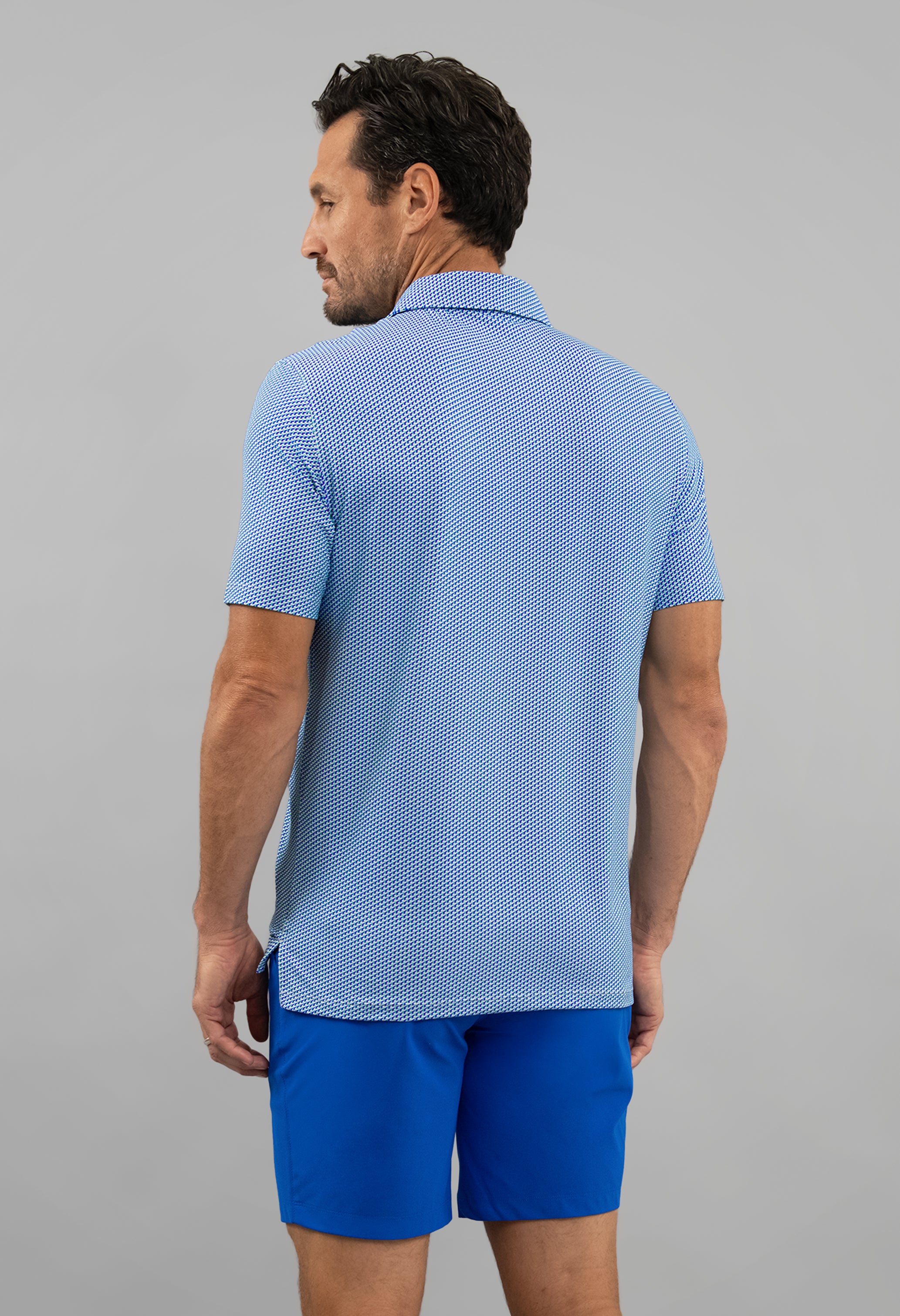 IBKÜL - Cube Art Short Sleeve Polo - Color: White/Pool Party/Royal