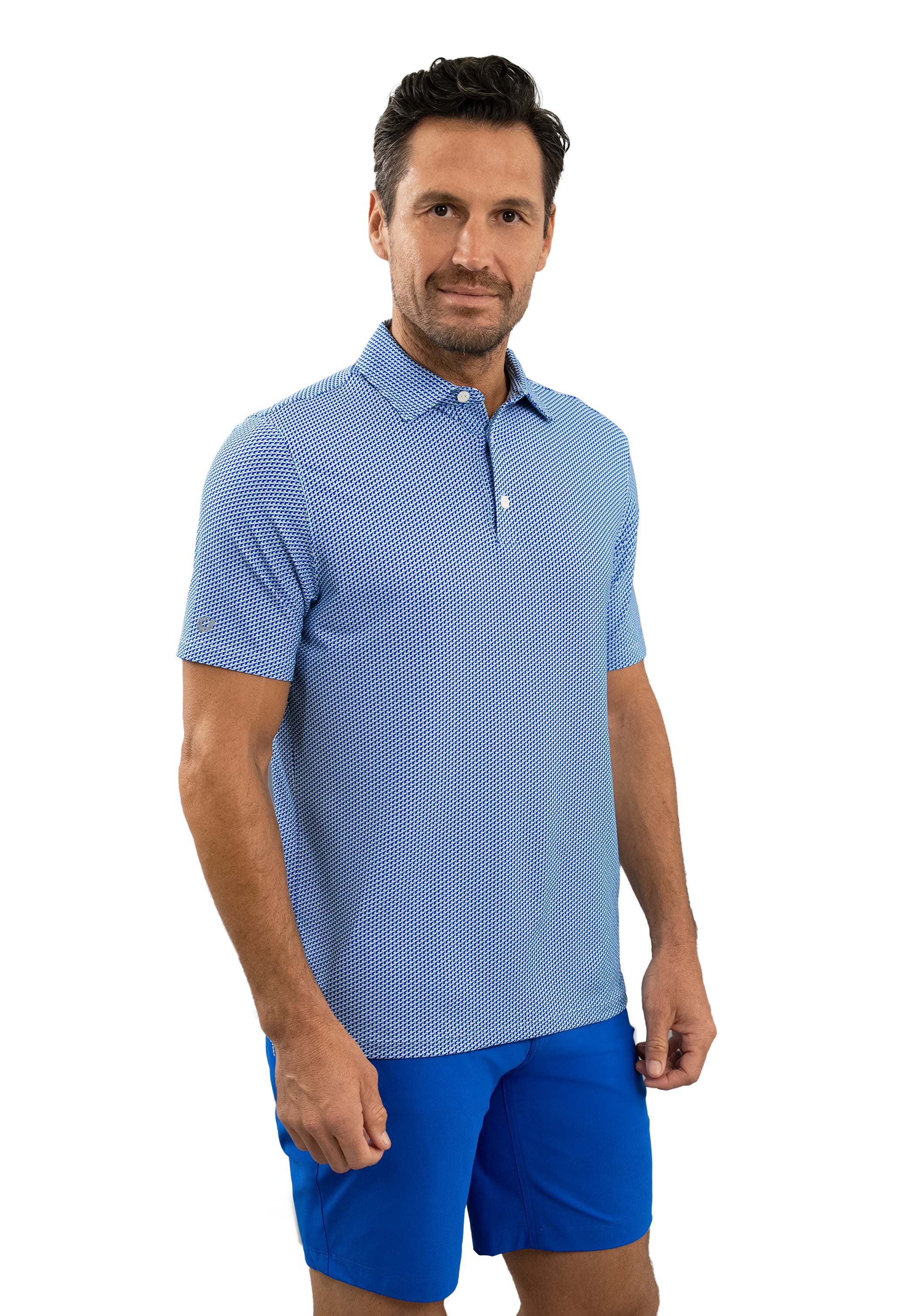 IBKÜL - Cube Art Short Sleeve Polo - Color: White/Pool Party/Royal