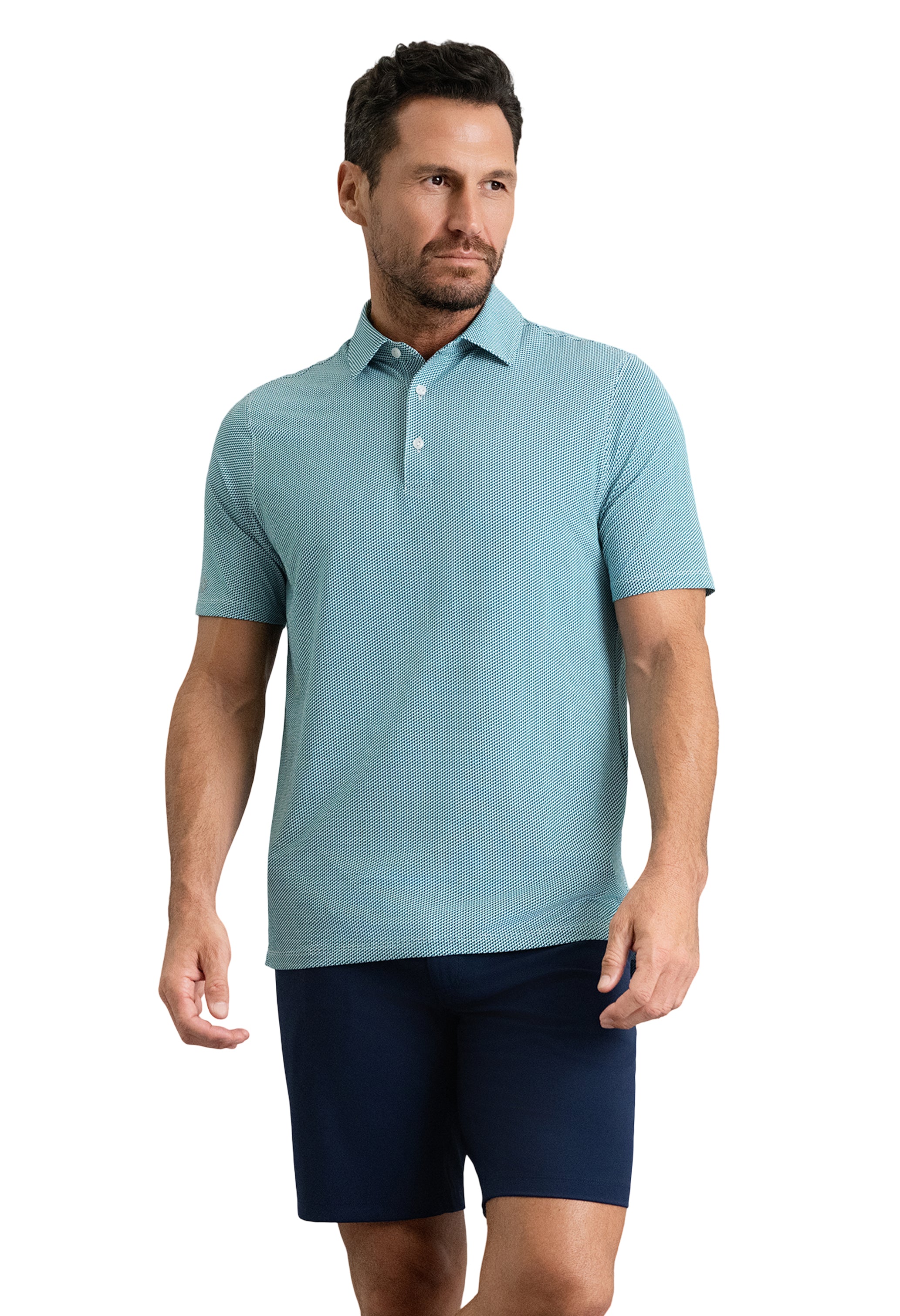 IBKÜL - Cube Art Short Sleeve Polo - Color: Classic Navy/Mint/White